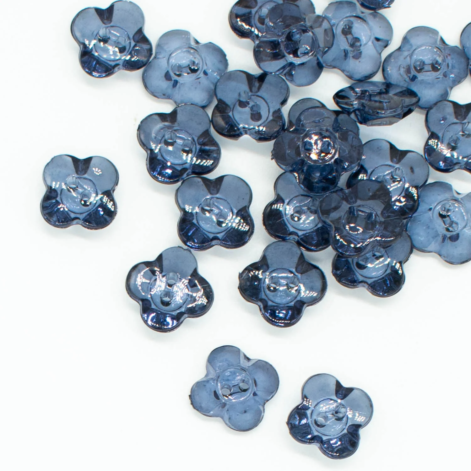 2 Hole Shiny Clear Flower Button 13mm - Image 19