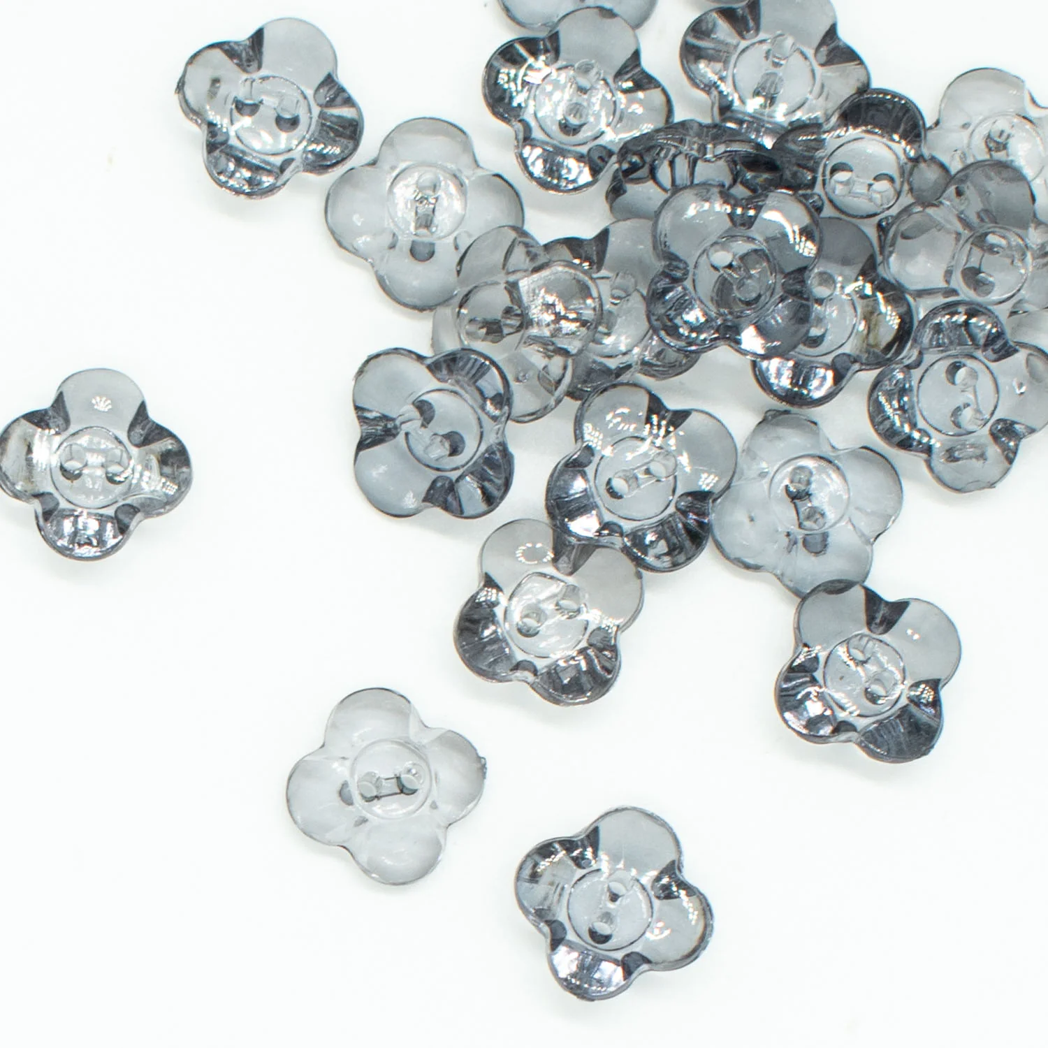 2 Hole Shiny Clear Flower Button 13mm - Image 20