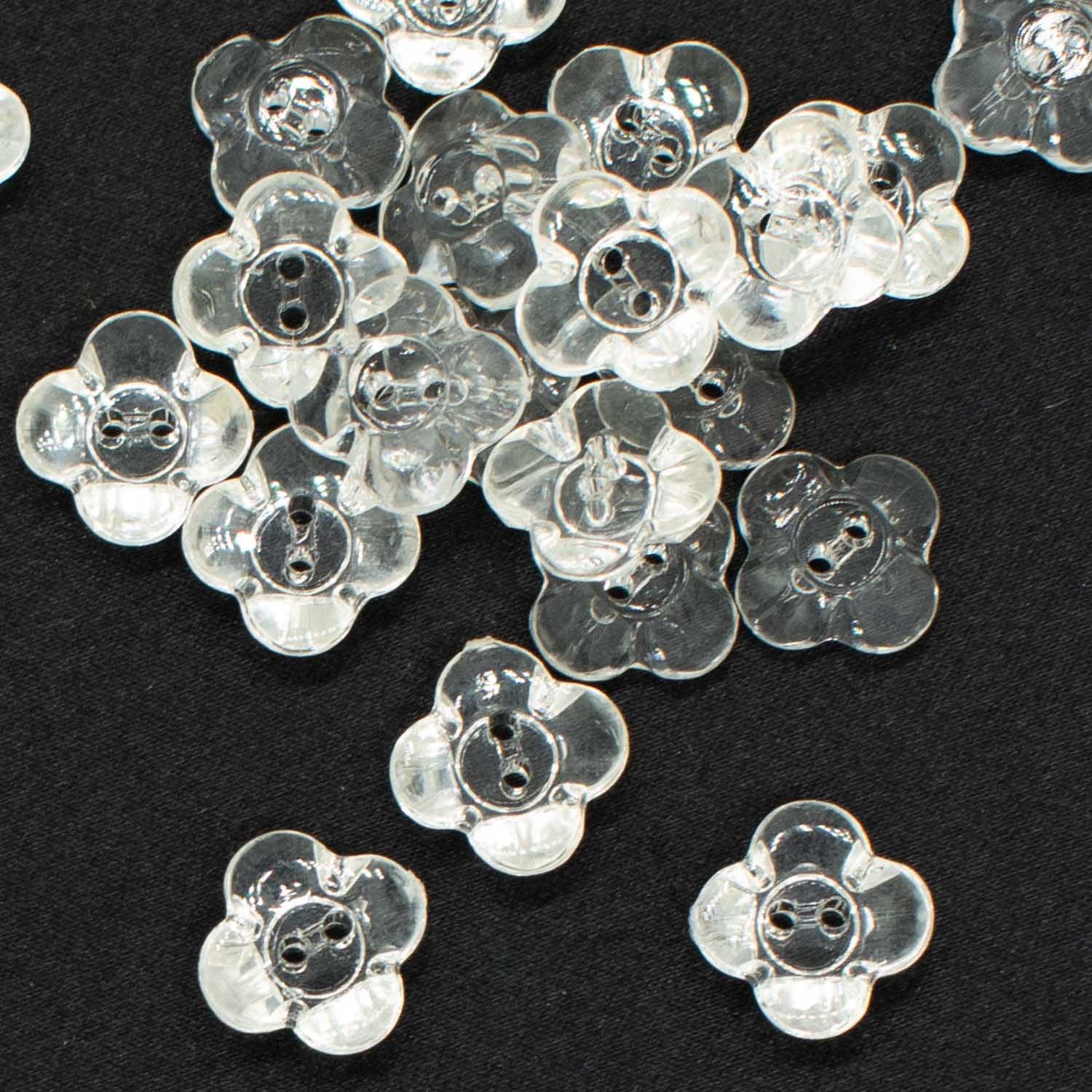 2 Hole Shiny Clear Flower Button 13mm - Image 3