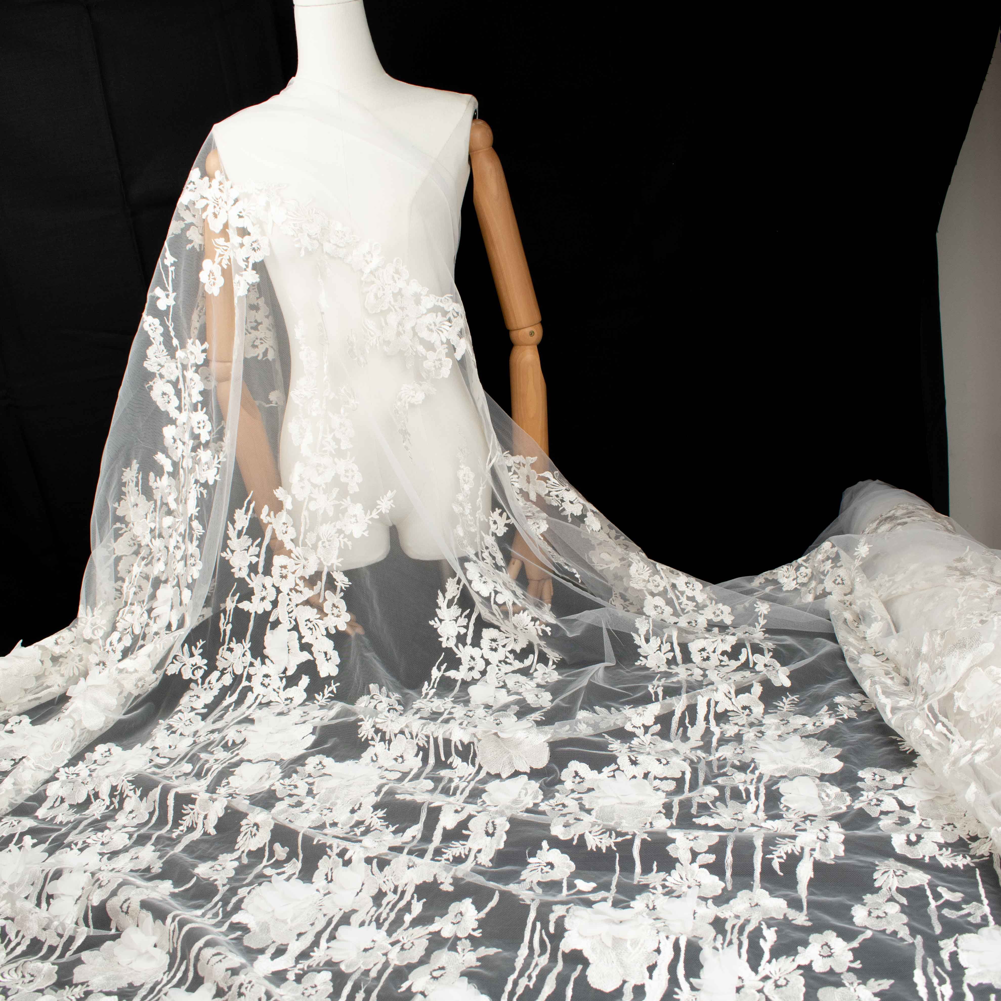 3D Flower Embroidered Lace Ivory Design-10 - Image 3