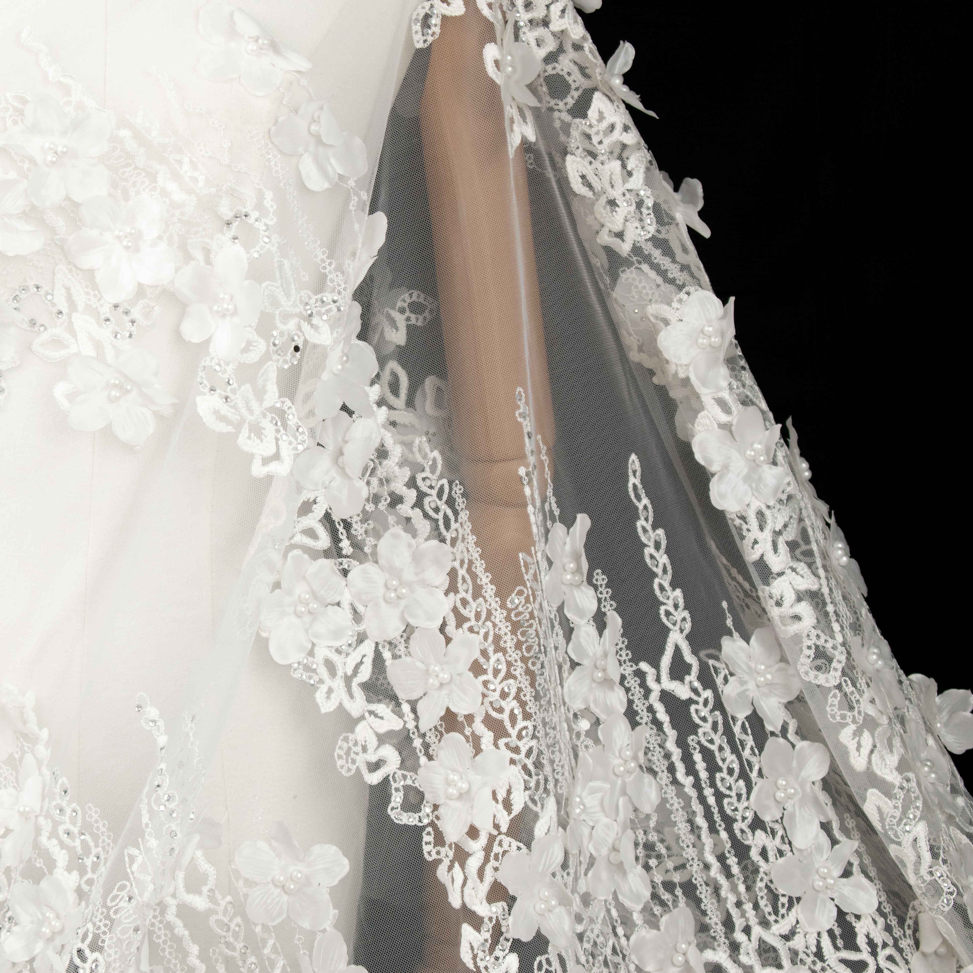 3D Flower Pearl Diamanta Embroidered Lace White Design-8 - Image 6