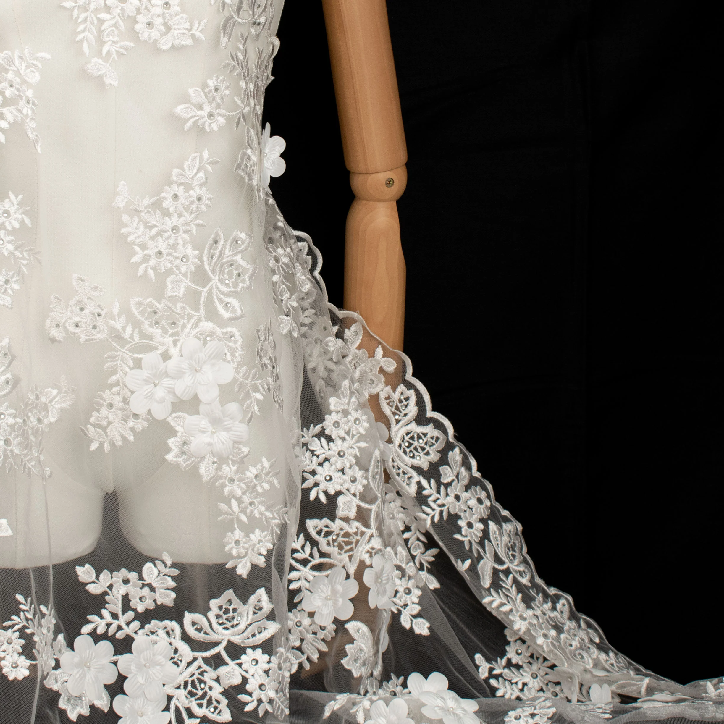 3D Flower Pearl Diamante Embroidery Lace White Design-12 - Image 4