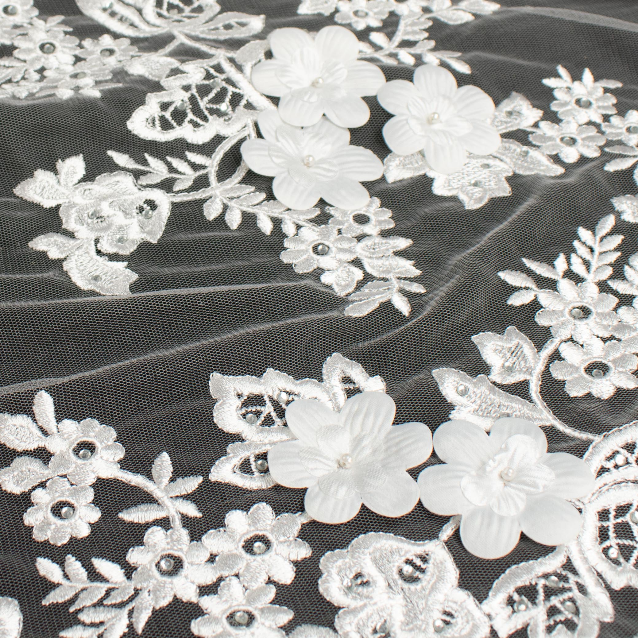 3D Flower Pearl Diamante Embroidery Lace White Design-12 - Image 6