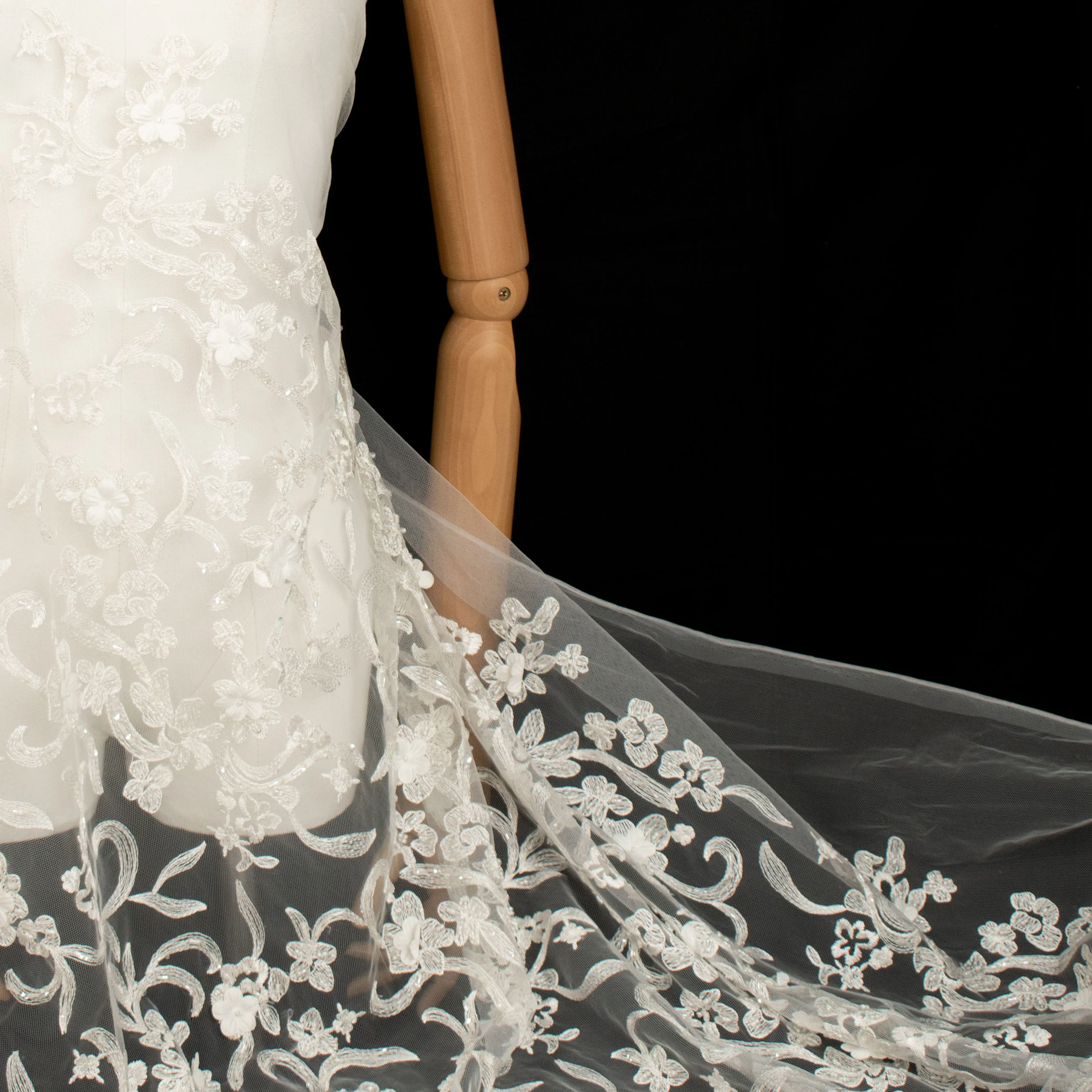 3D Flower Pearl Embroidery Lace White Design-16 - Image 4