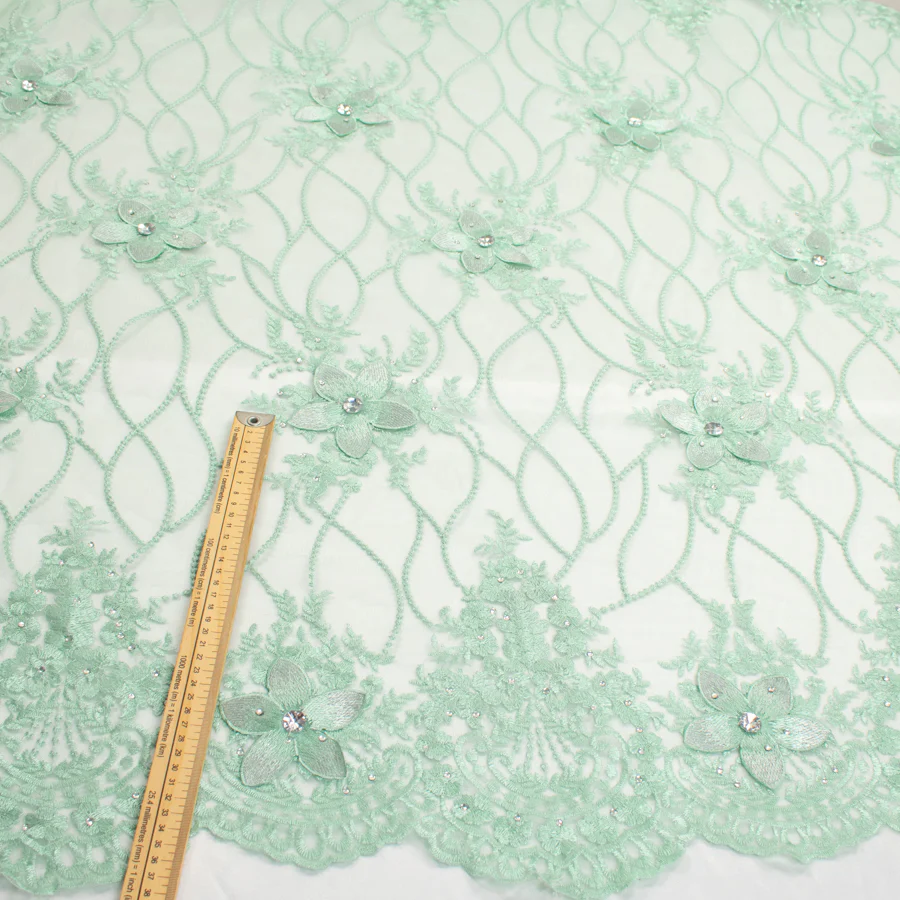 3D Flower with Gemstone Jewel Lace Design-4 Mint - Image 3