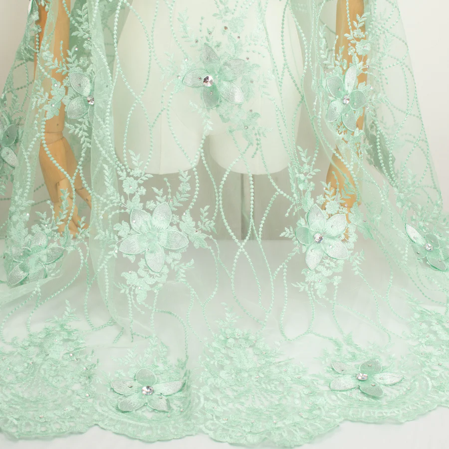 3D Flower with Gemstone Jewel Lace Design-4 Mint - Image 4
