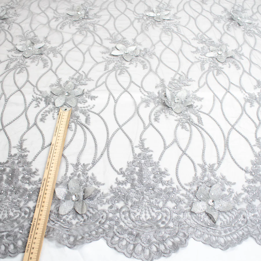 3D Flower with Gemstone Jewel Lace Design-4 Silver - Image 4