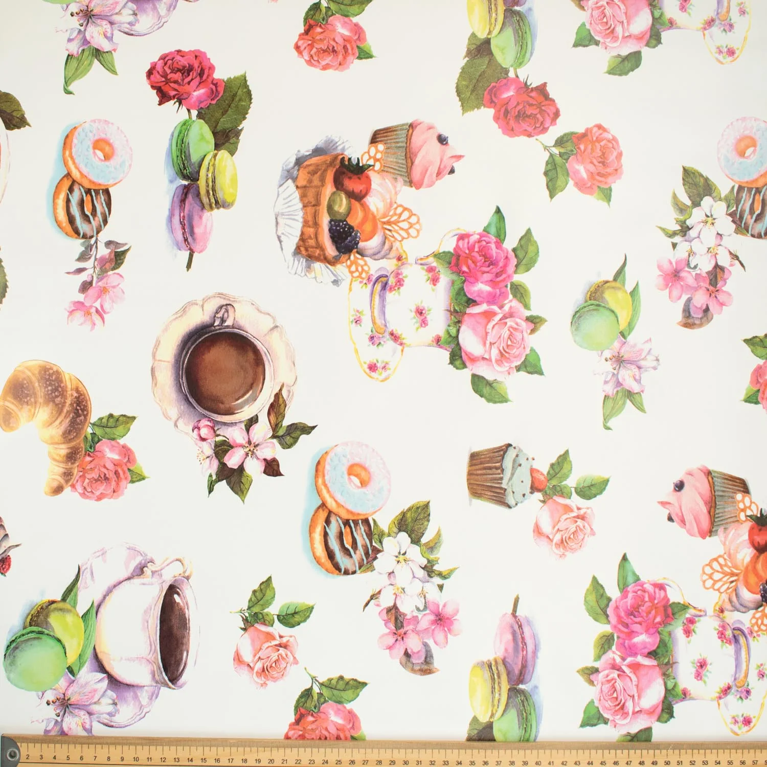 Afternoon Tea on White Plastic Tablecloth Fabric - Image 2