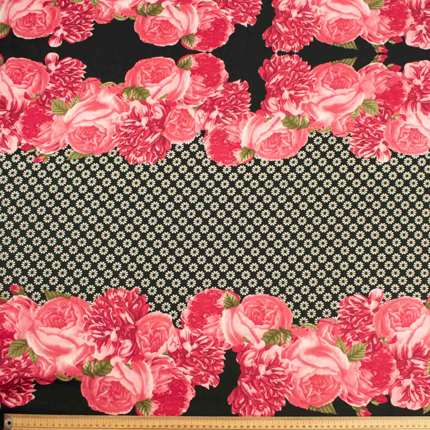 Amarylis Printed Satin Design-47 Border Red Flowers on Black - Image 2