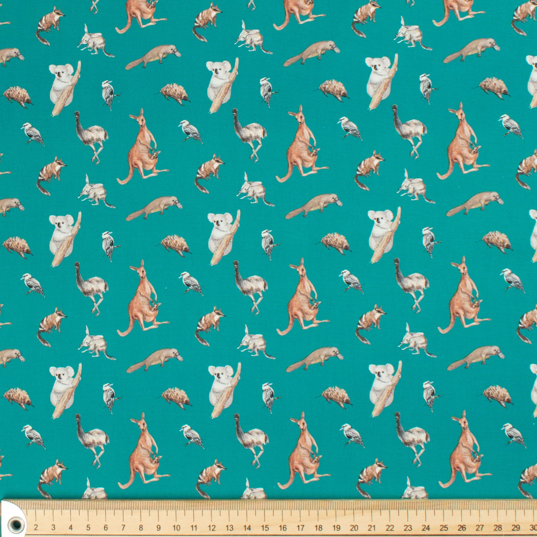 Australiana/Aboriginal Inspired Cotton Prints Design - Australian Animals on Turquoise