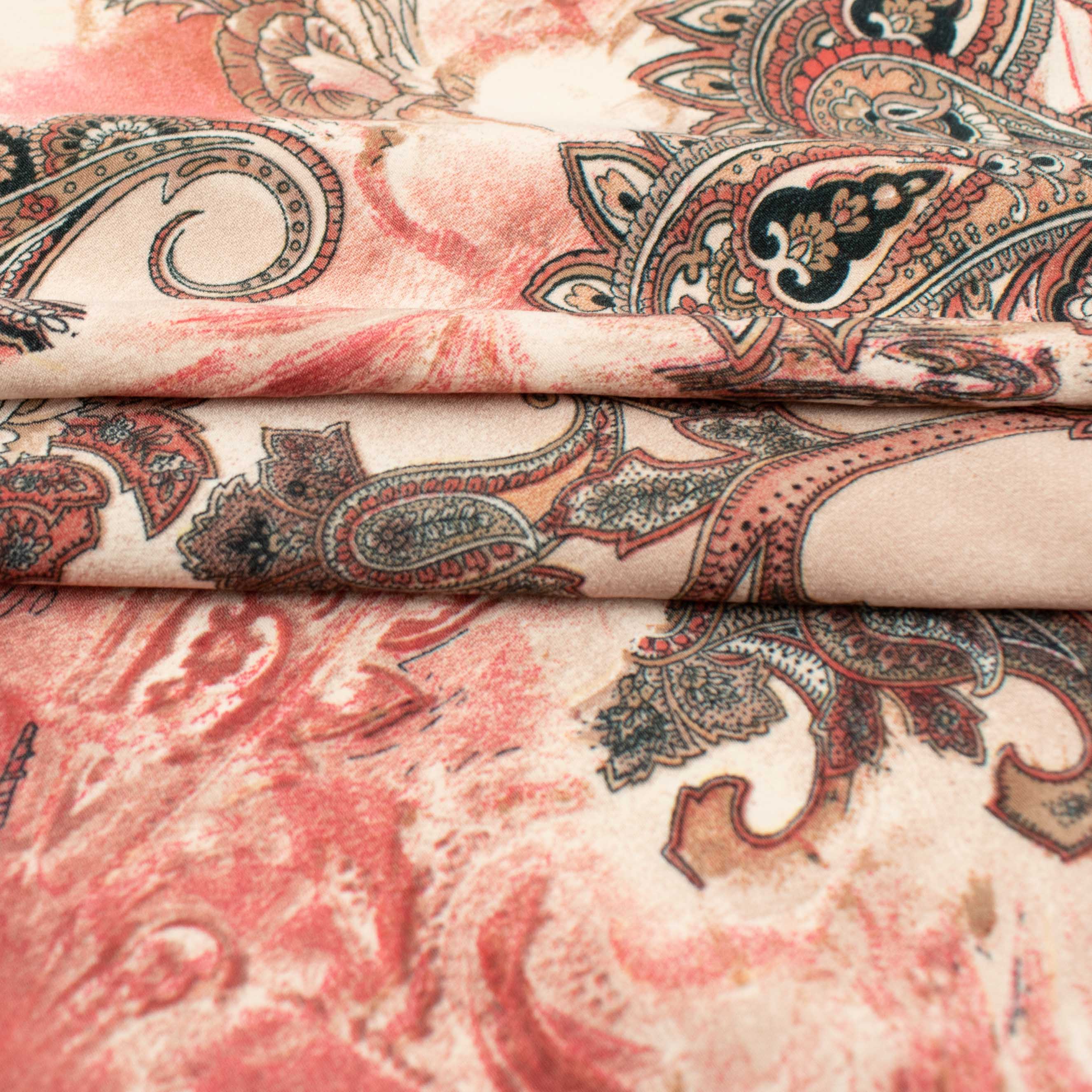 Ayla Printed Crepe Design-687 Paisley on Rosewater - Image 2
