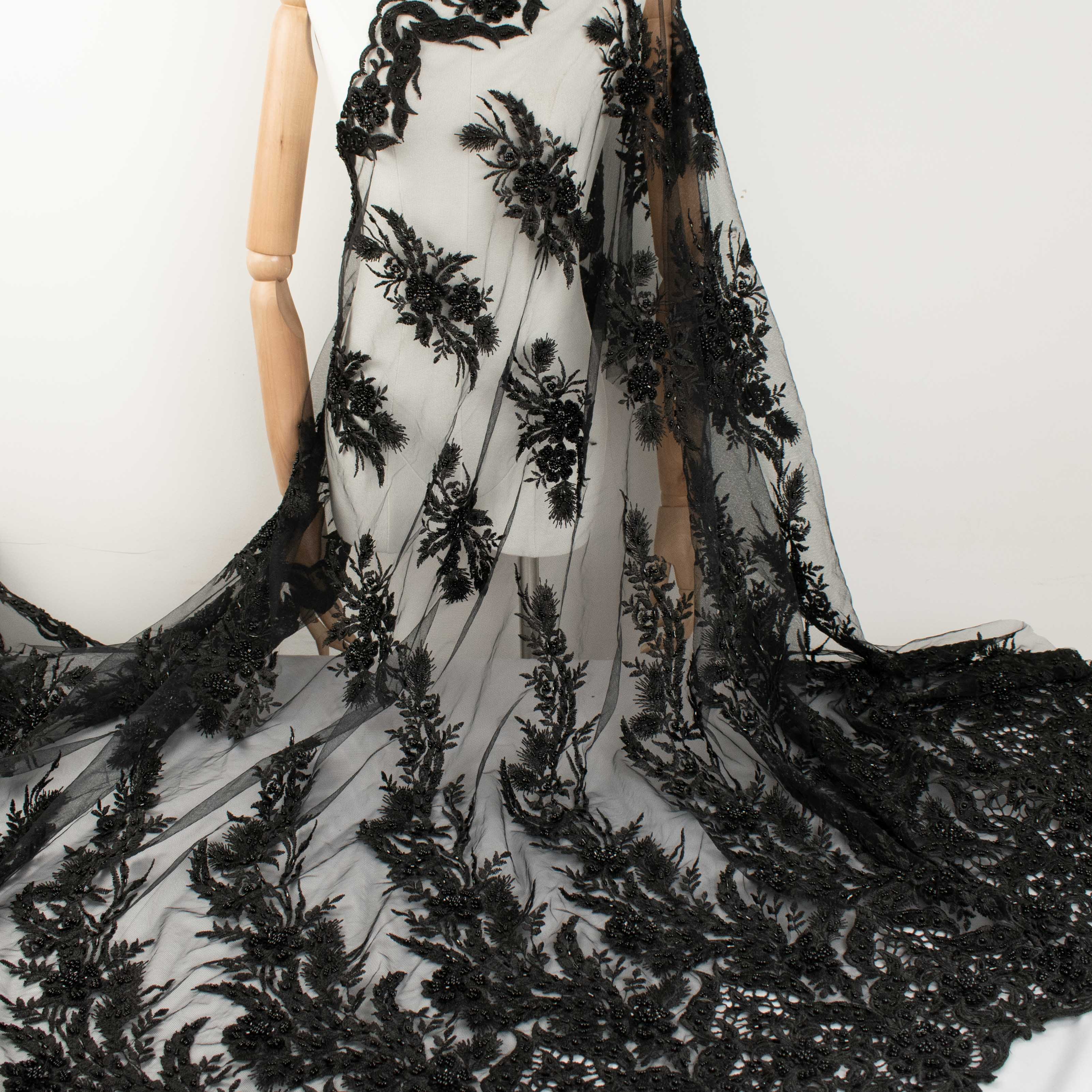 Heavy Beaded  Embroidery with Guipure Lace Black - Image 6