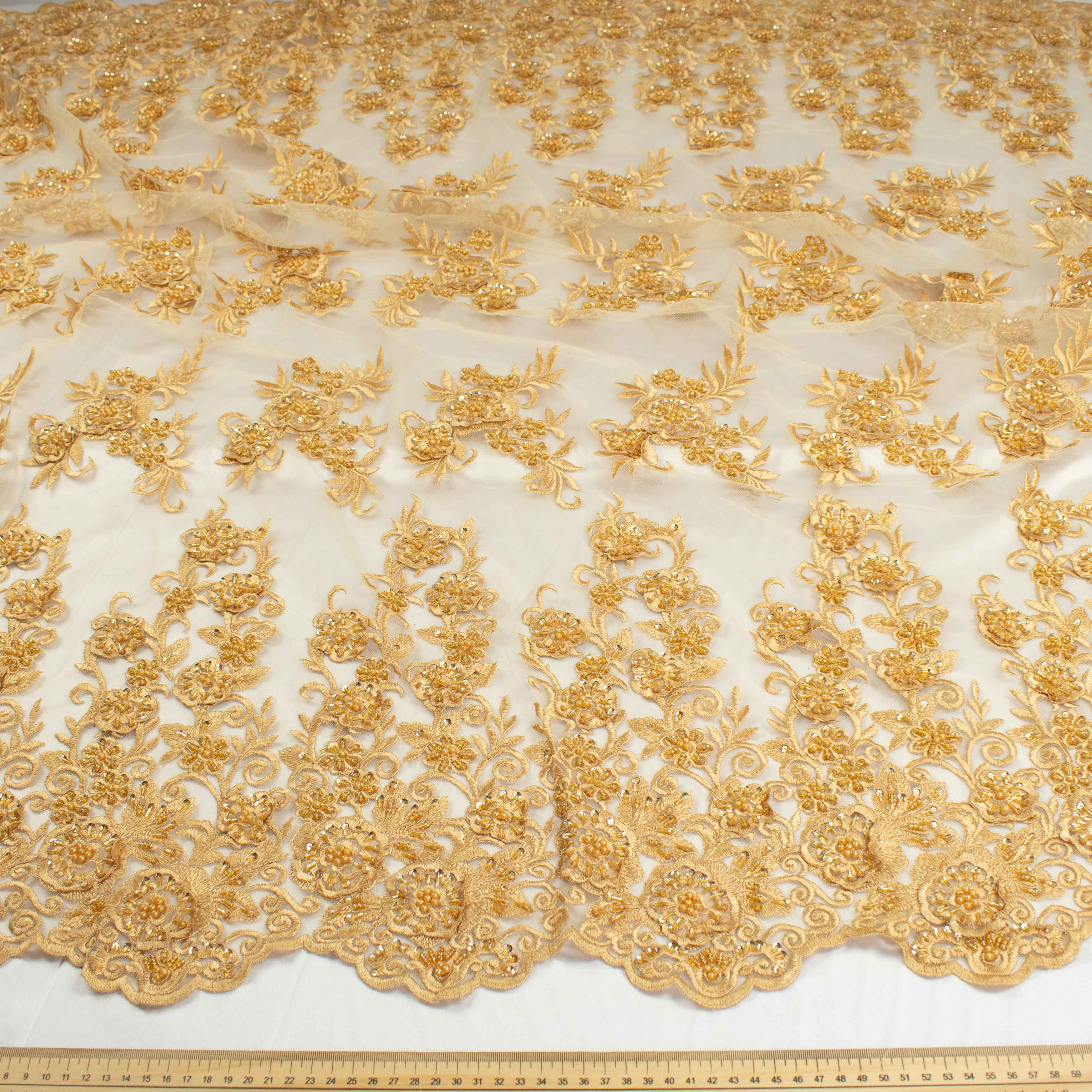 Beaded Damante Embroidery 3D Flower Lace Gold - Image 6