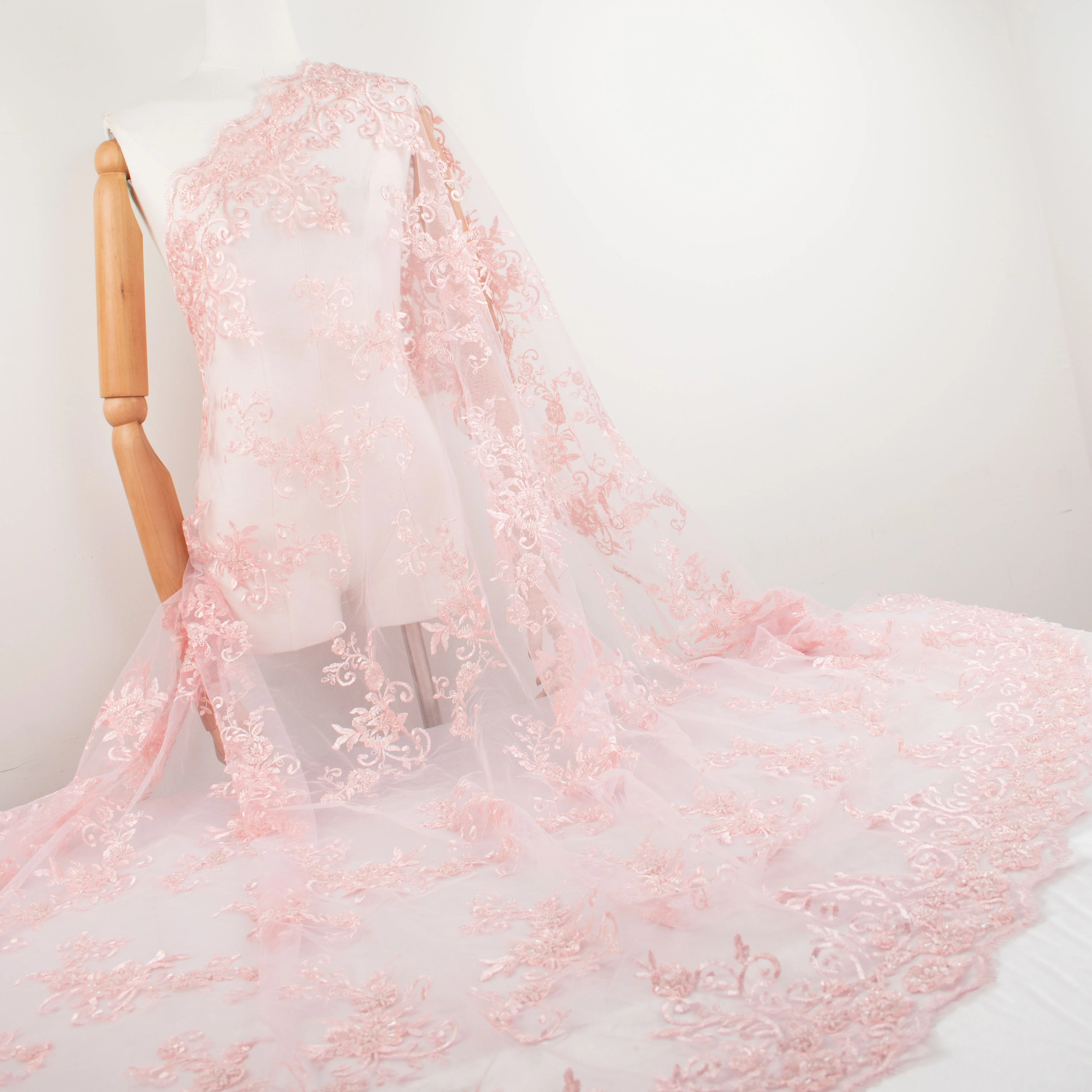 Beaded Embroidered Lace Baby Pink - Image 5