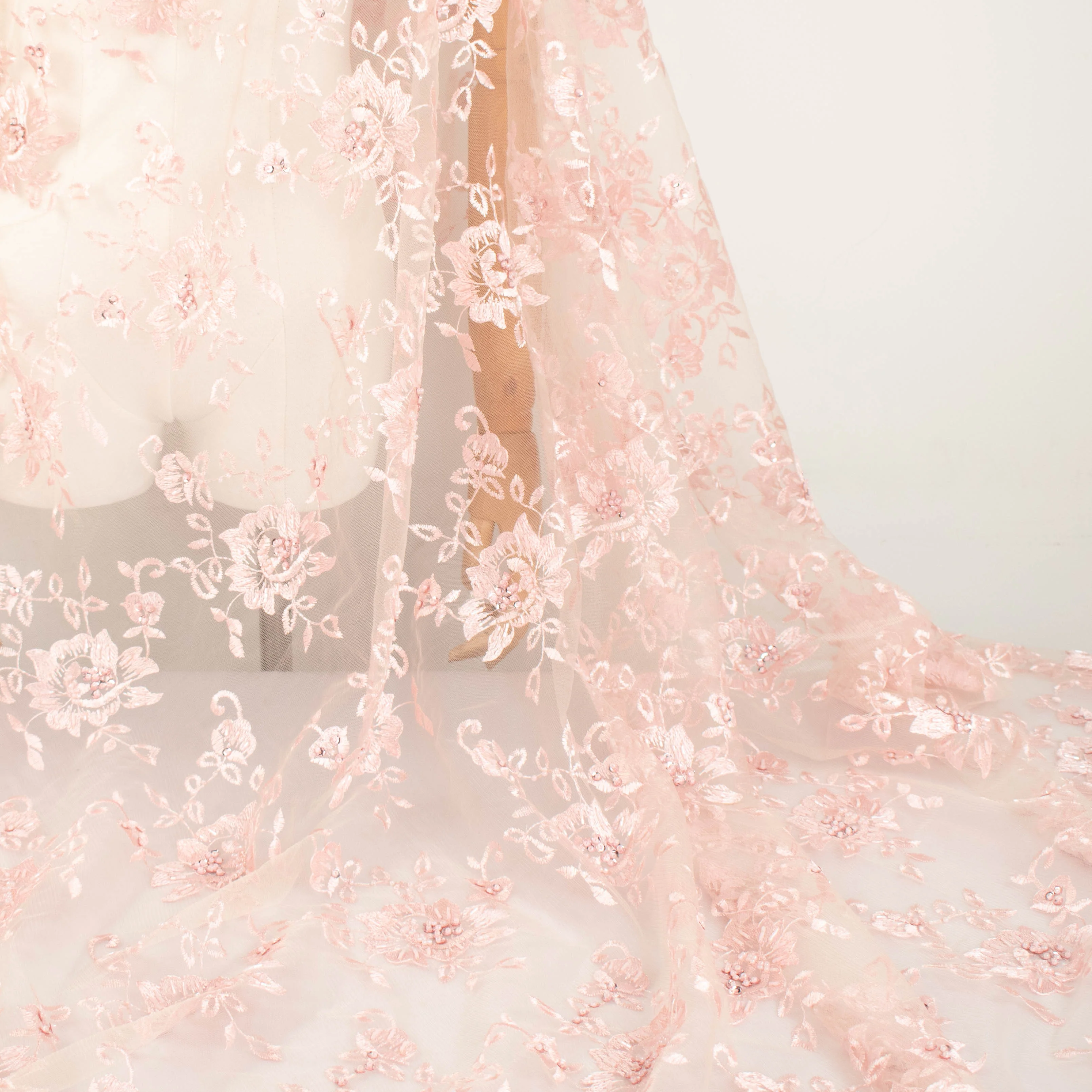 Beaded Embroidered Lace Design-2 Baby Pink - Image 3