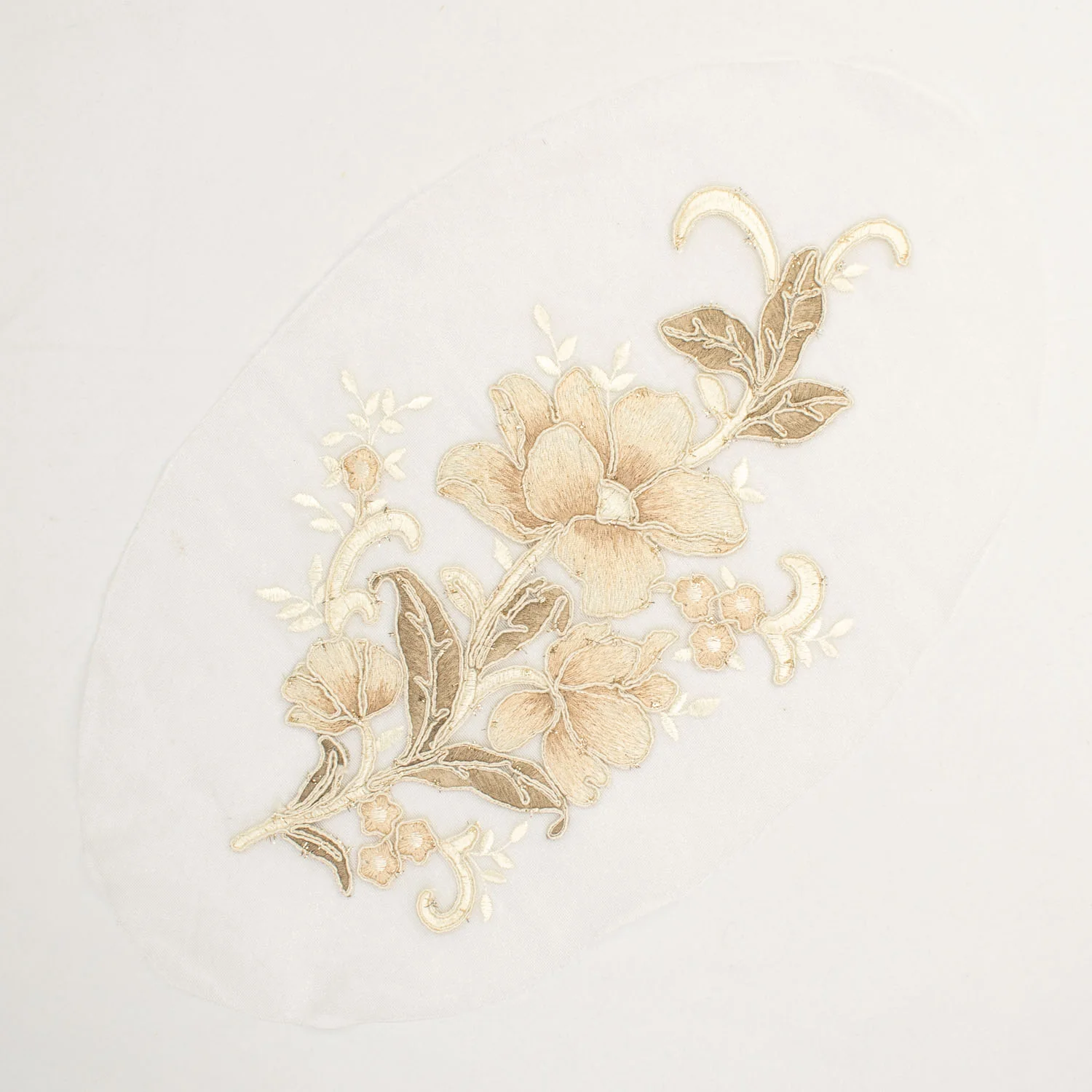 Beige Glitter Floral Cord Embroidered Motif - Image 3