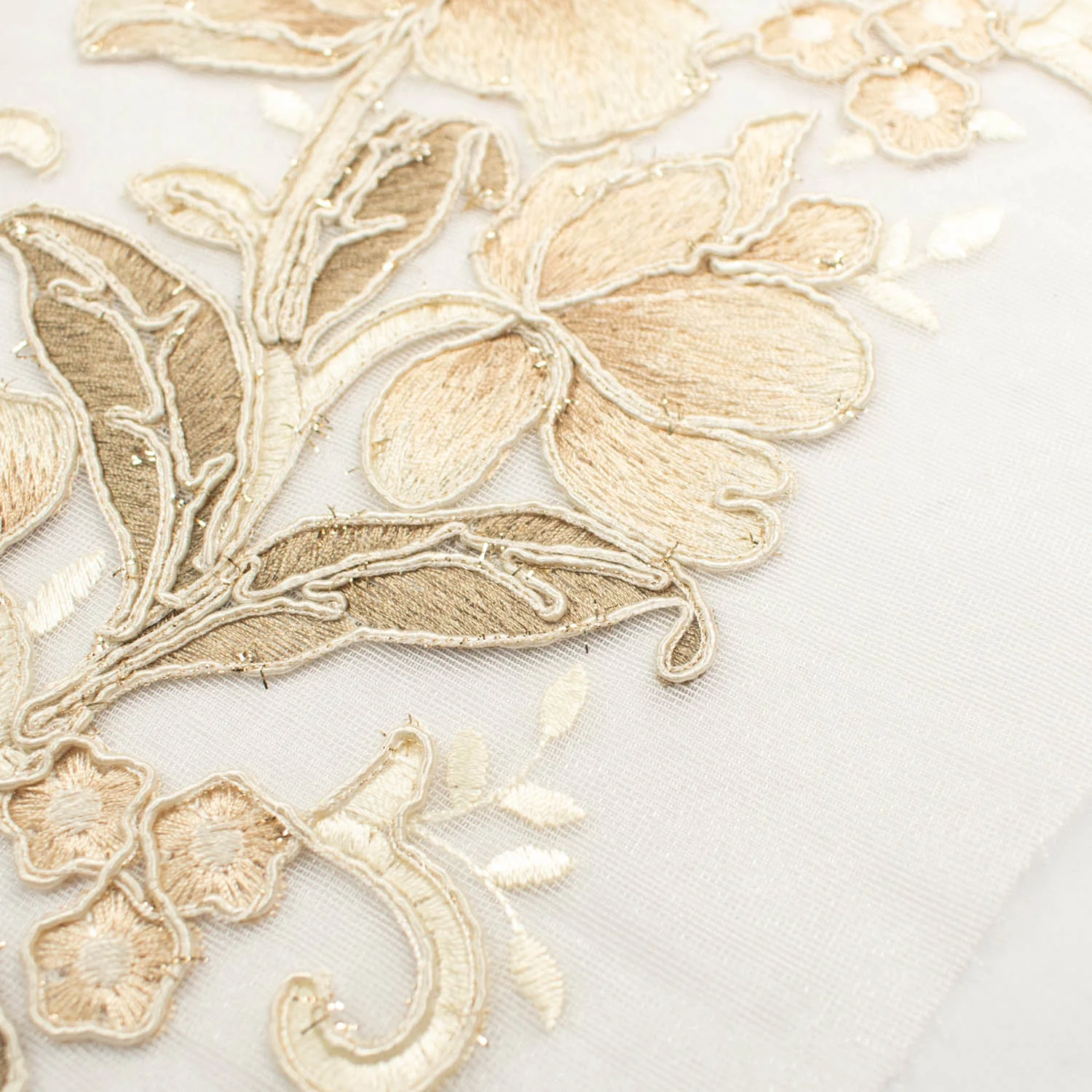 Beige Glitter Floral Cord Embroidered Motif - Image 4