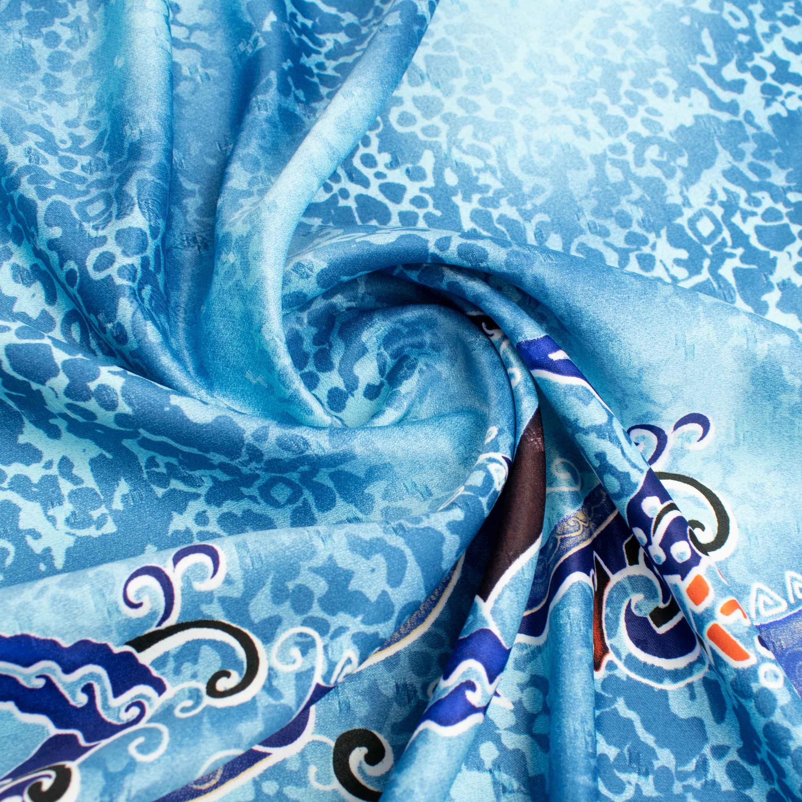 Printed Peach Satin Design-8 Blue Aztec Border Prints - Image 3