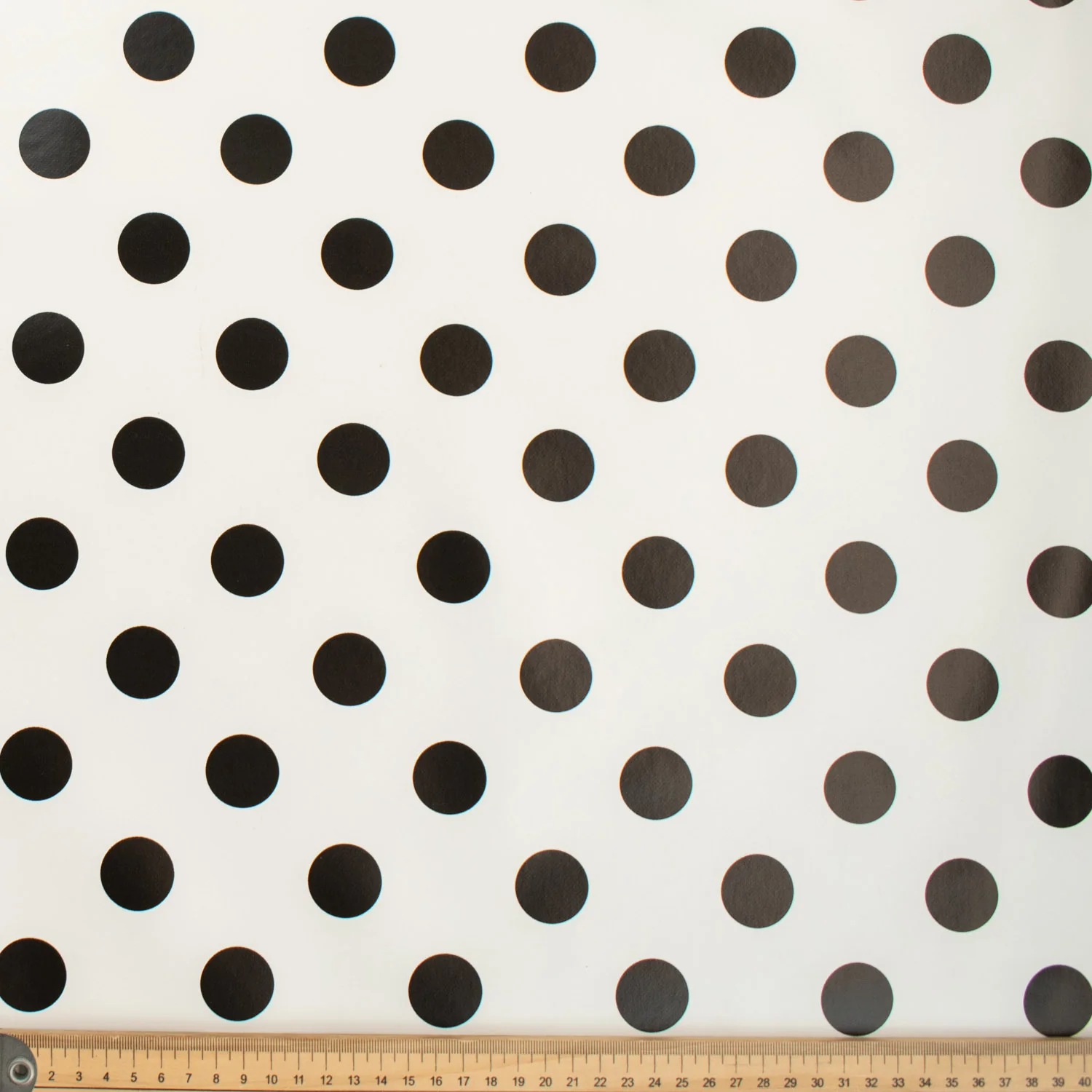 Black Dots on White Plastic Tablecloth Fabric - Image 2