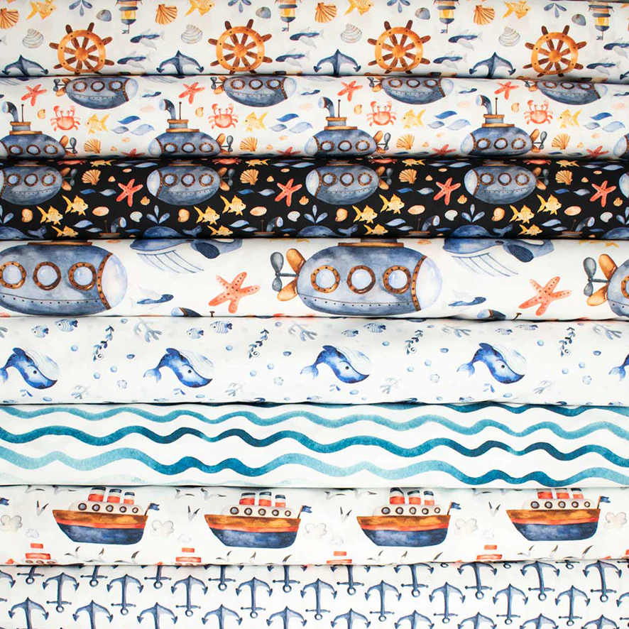 Blue Sea Collection #12 Blue Spindrift on White Cotton Prints - Image 2