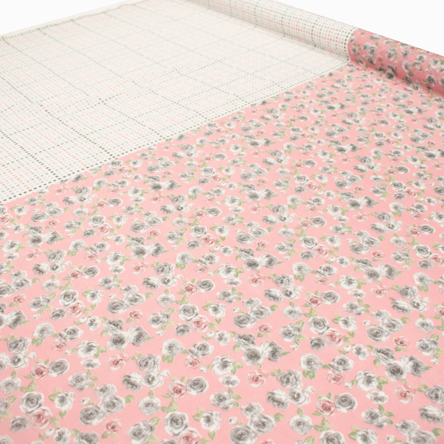 Border Printed Cotton Voile Design-15 Grey & Pink Checks/Grey Roses on Pink - Image 5