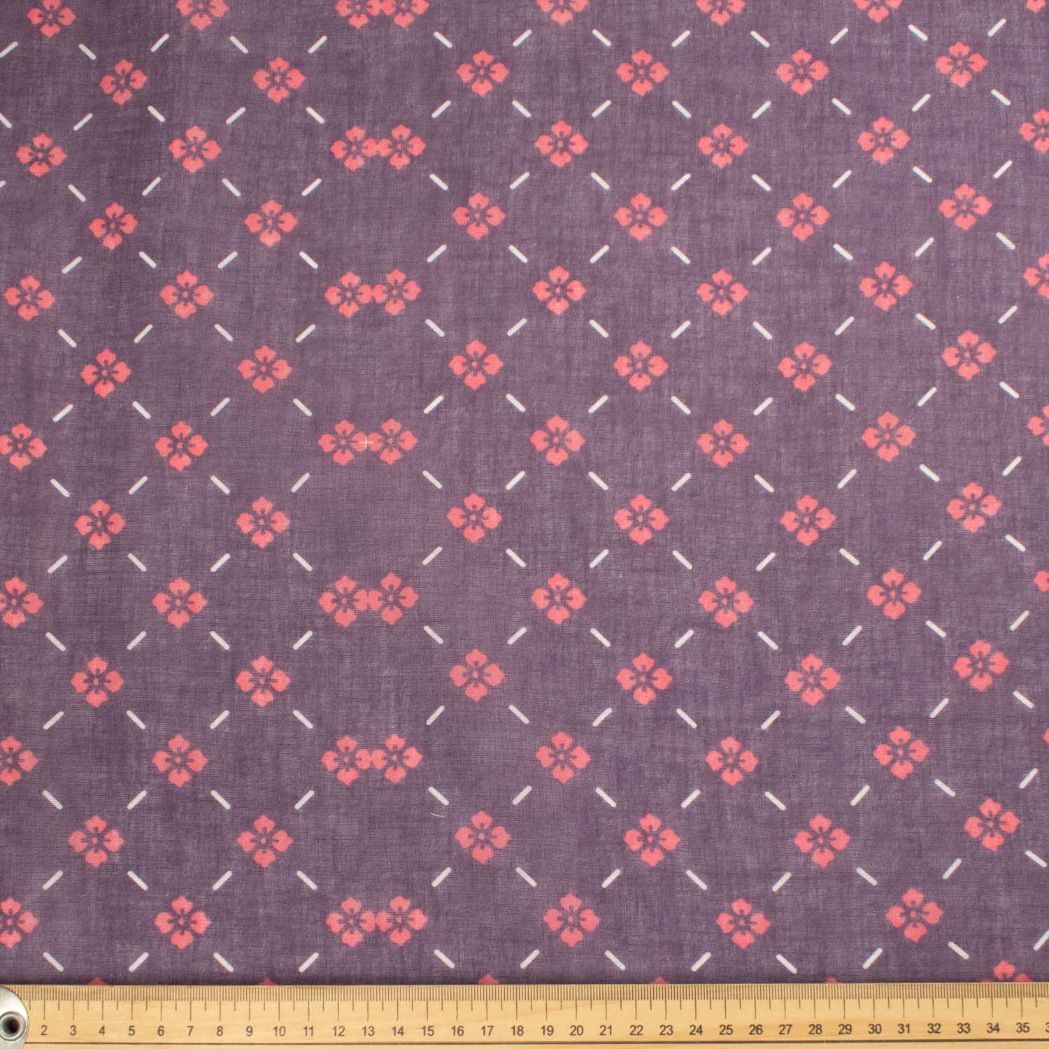 Border Printed Cotton Voile Design-2 Pink Floral Checks on Dusty Purple/Multi Colour Checks - Image 2