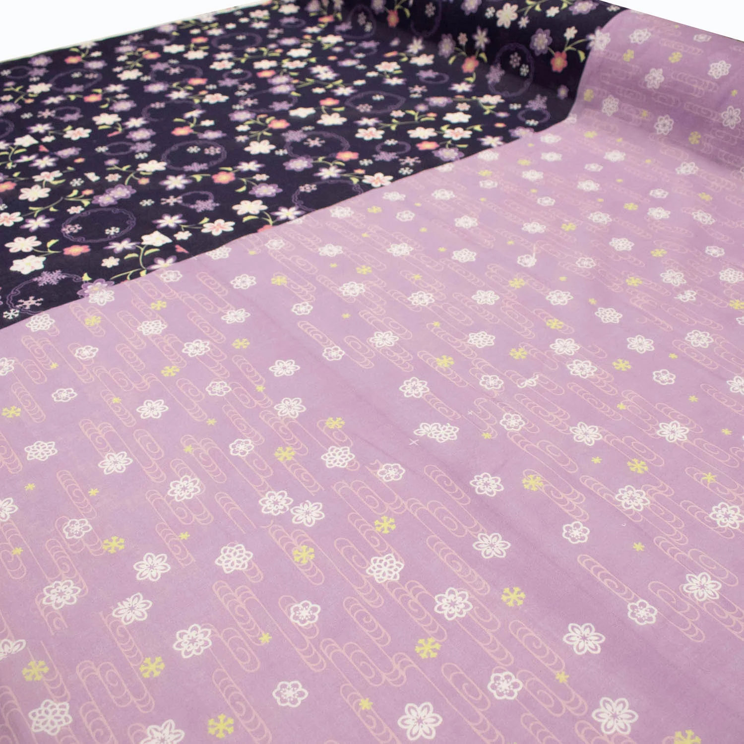 Border Printed Cotton Voile Design-21 White Florals on Lilac/Pink Flowers on Dark Purple - Image 5