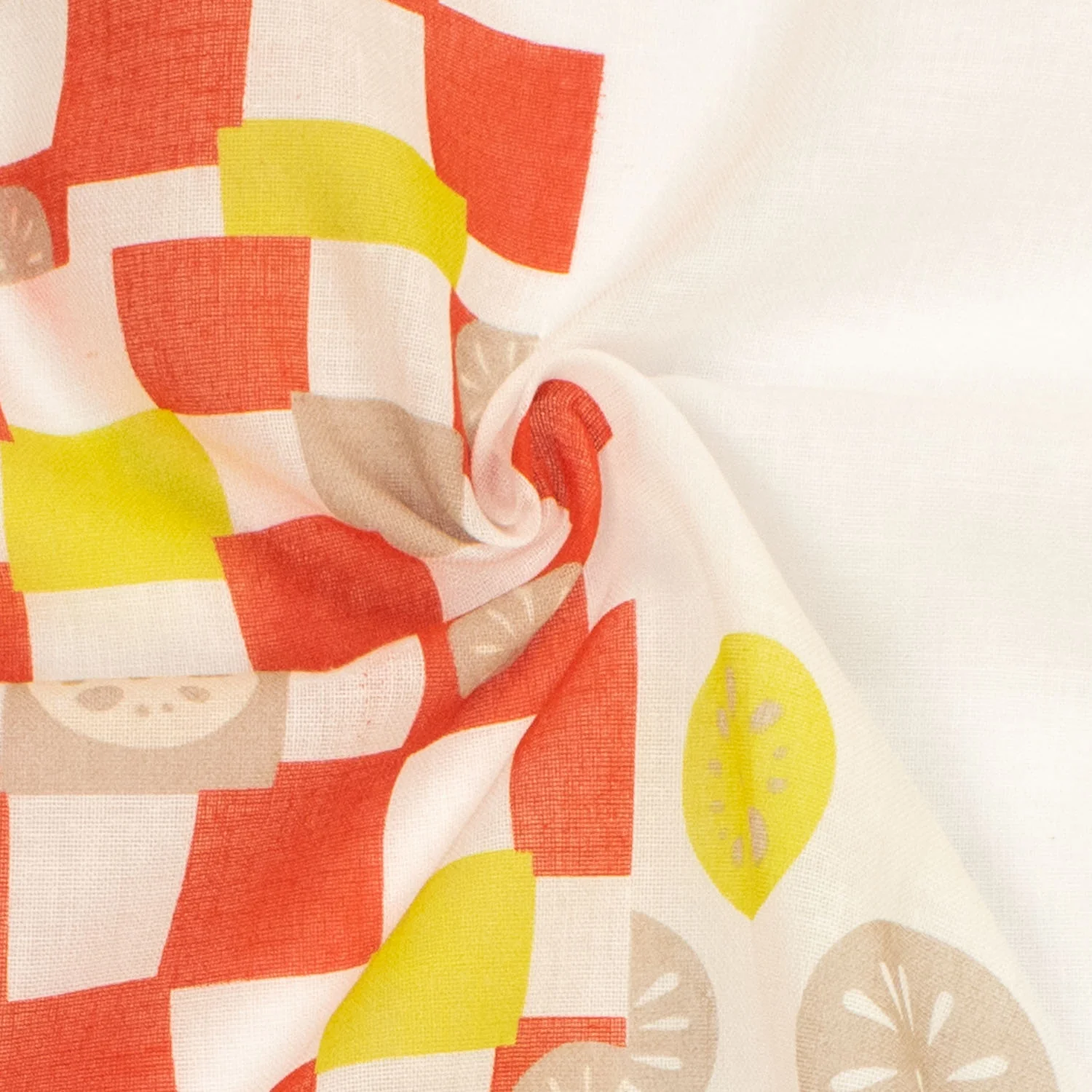 Border Printed Cotton Voile Design-26 Red & White Checks/ Lotus Roots on White - Image 4