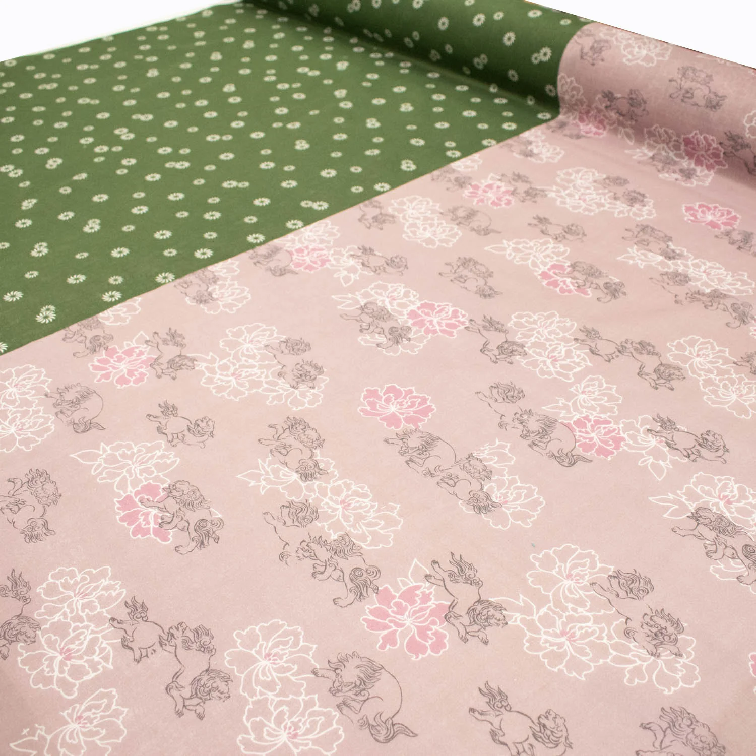 Border Printed Cotton Voile Design-7 White Florals on Green/Kylin & Flowers on Dusty Pink - Image 5