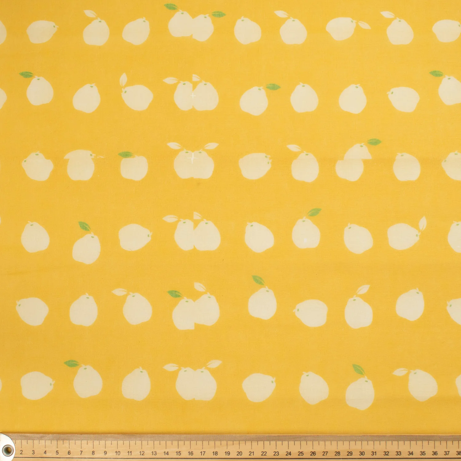 Border Printed Cotton Voile Design-9 Pears on Yellow/Pink Flowers on Cream - Image 2