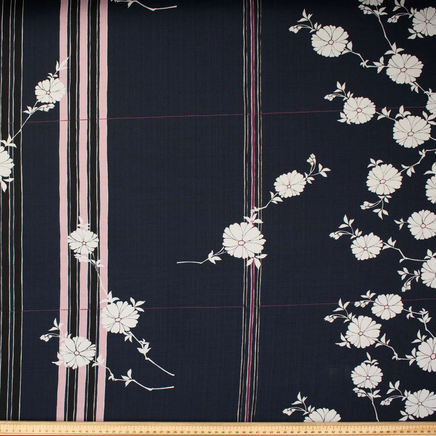 Border Printed Crepe Kimono White Floral on Navy - Image 3