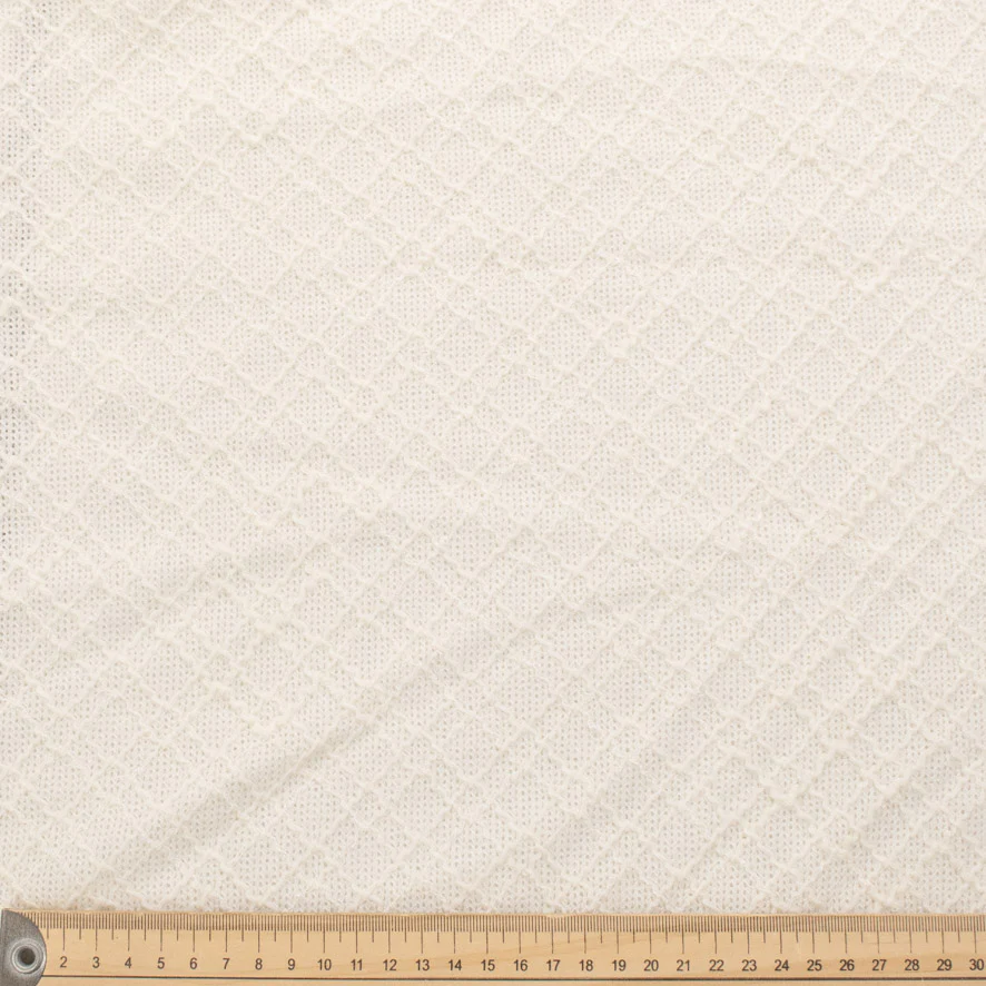 Boucle Tweed Check Embroidered Knit Cream - Image 3