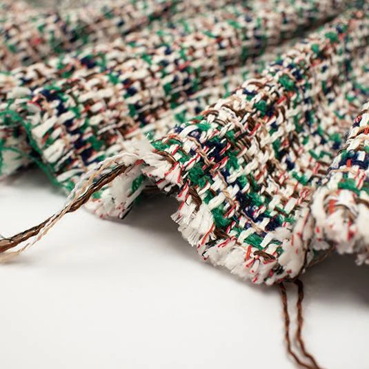 Boucle Tweed Suiting Design KQ250 White/Green - Image 3
