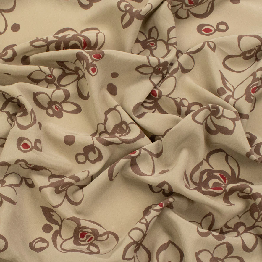Brown Florals on Tan Printed Crepe - Image 4