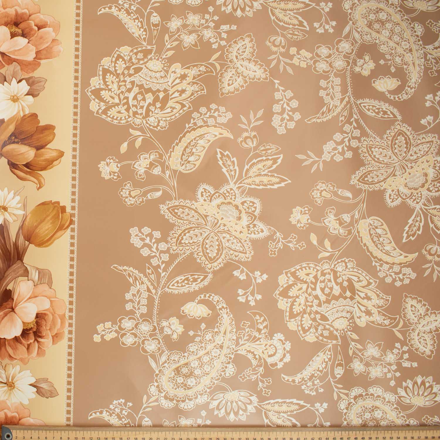 Brown Paisley Flower Plastic Tablecloth Fabric - Image 2