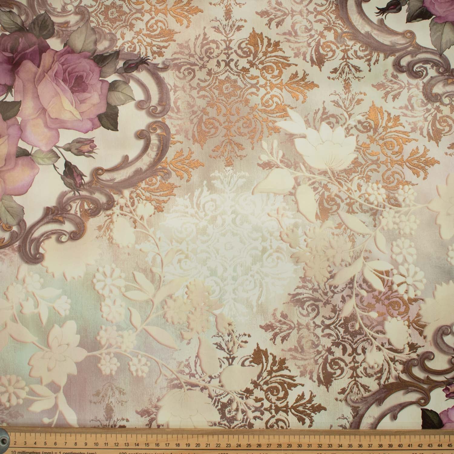 Brown & Pink Roses Plastic Tablecloth Fabric - Image 2