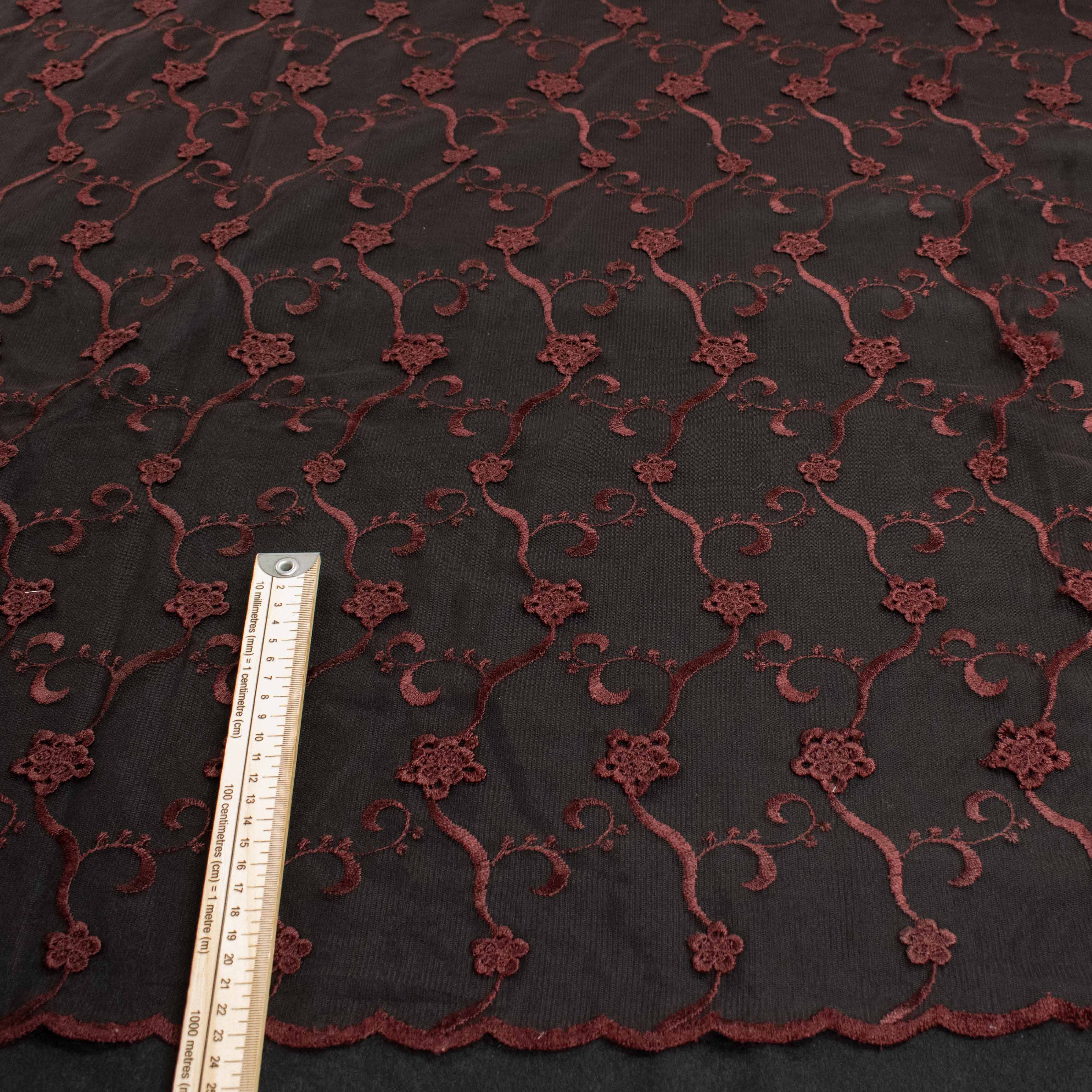 Chantilly French 3D Maroon Flower Lace - Image 3