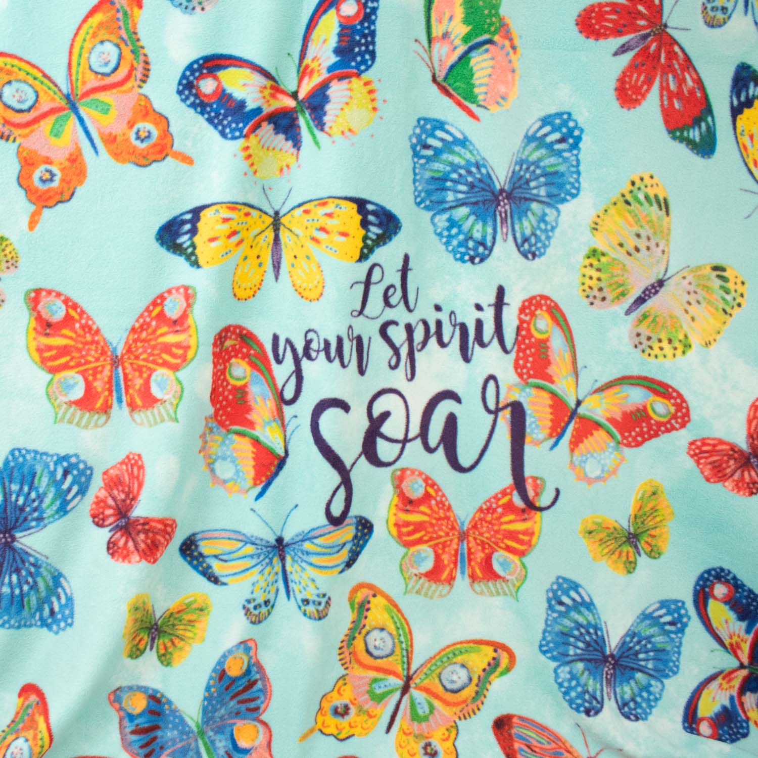 Colourful Butterflies on Light Blue Printed Polar Fleece Design 46 - 1.85M Panel - Image 2