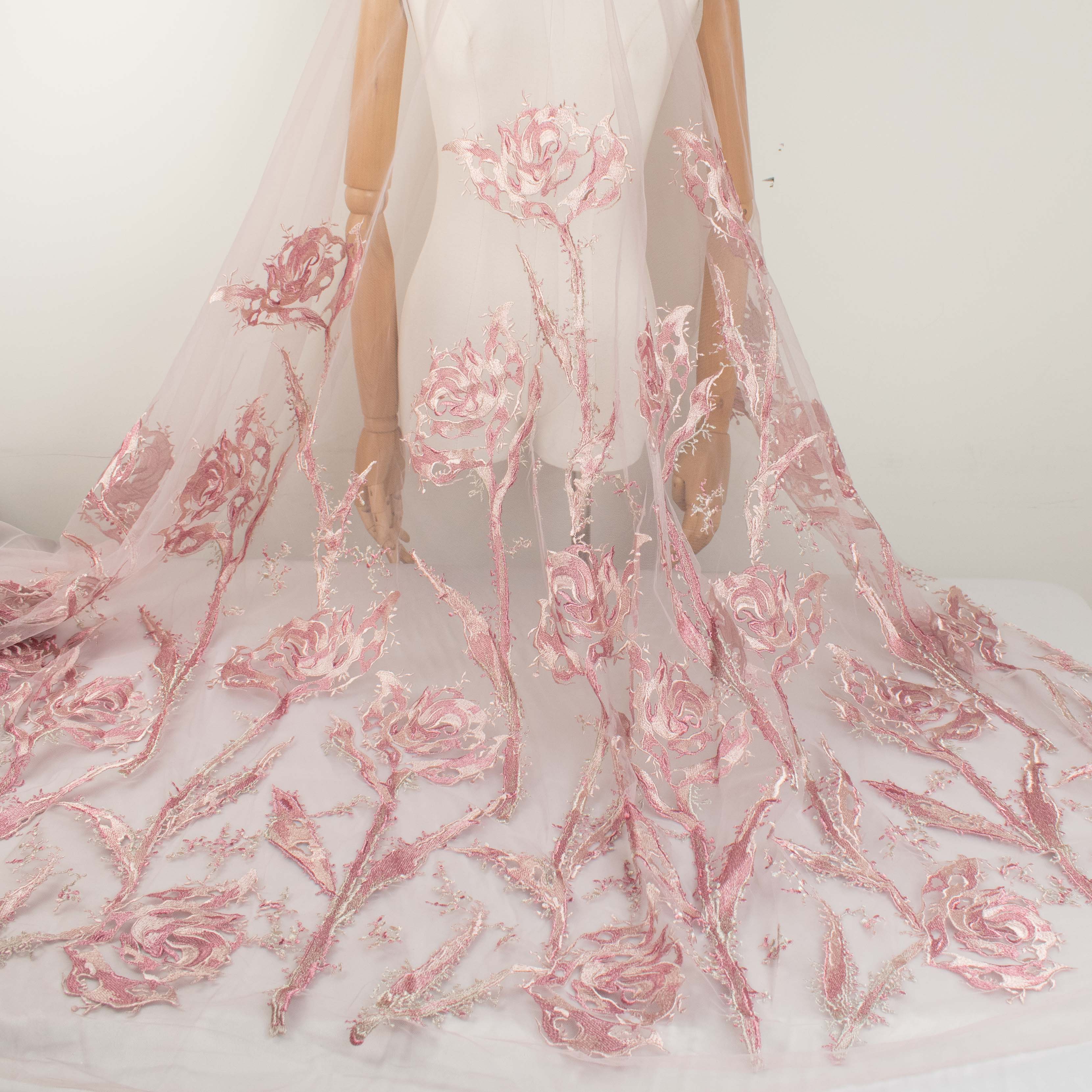 Floral Embroidered Lace Dusty Pink - Image 2