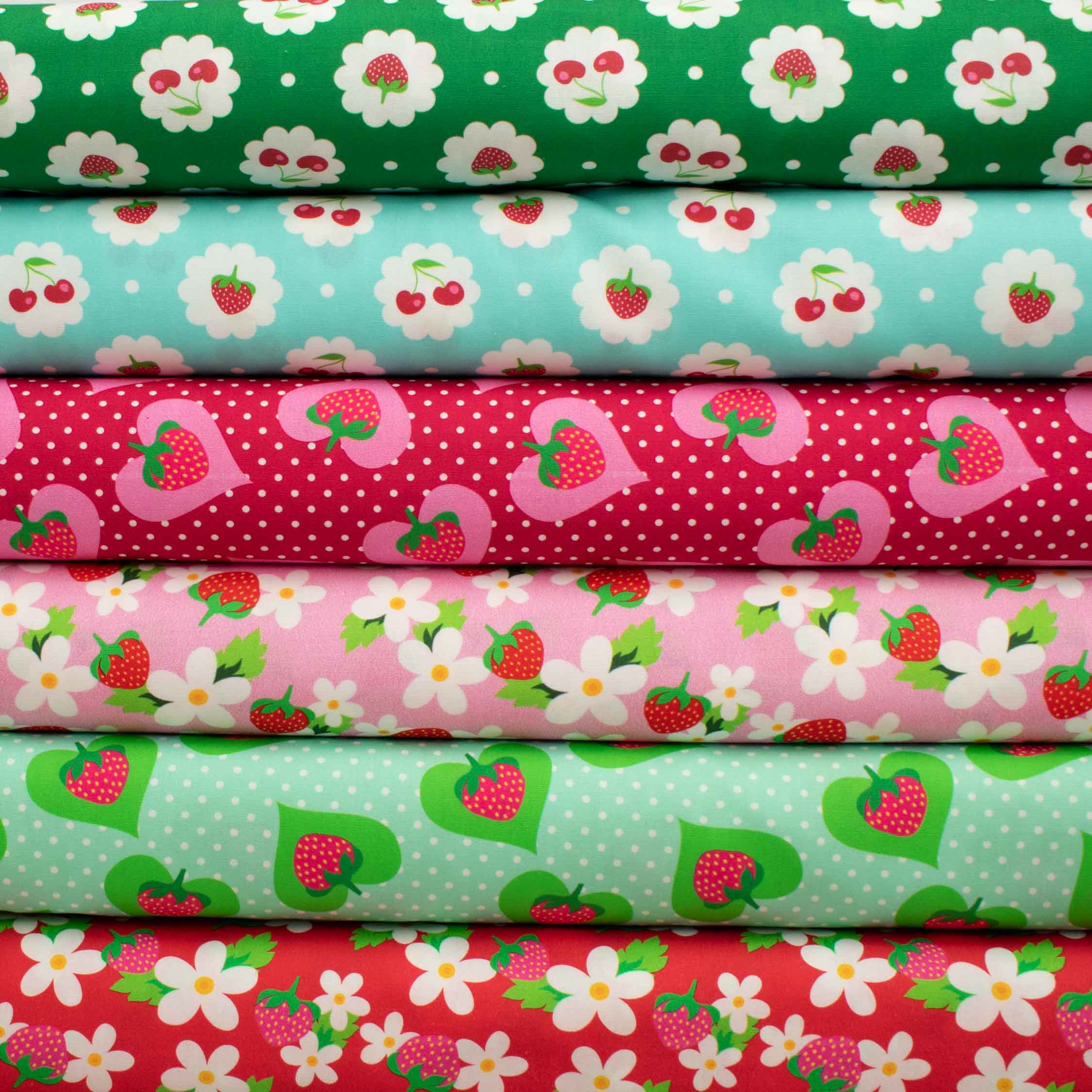 Indie Pop Strawberry Collection #05 Strawberry & Lace Floral on Mint Cotton Prints - Image 2