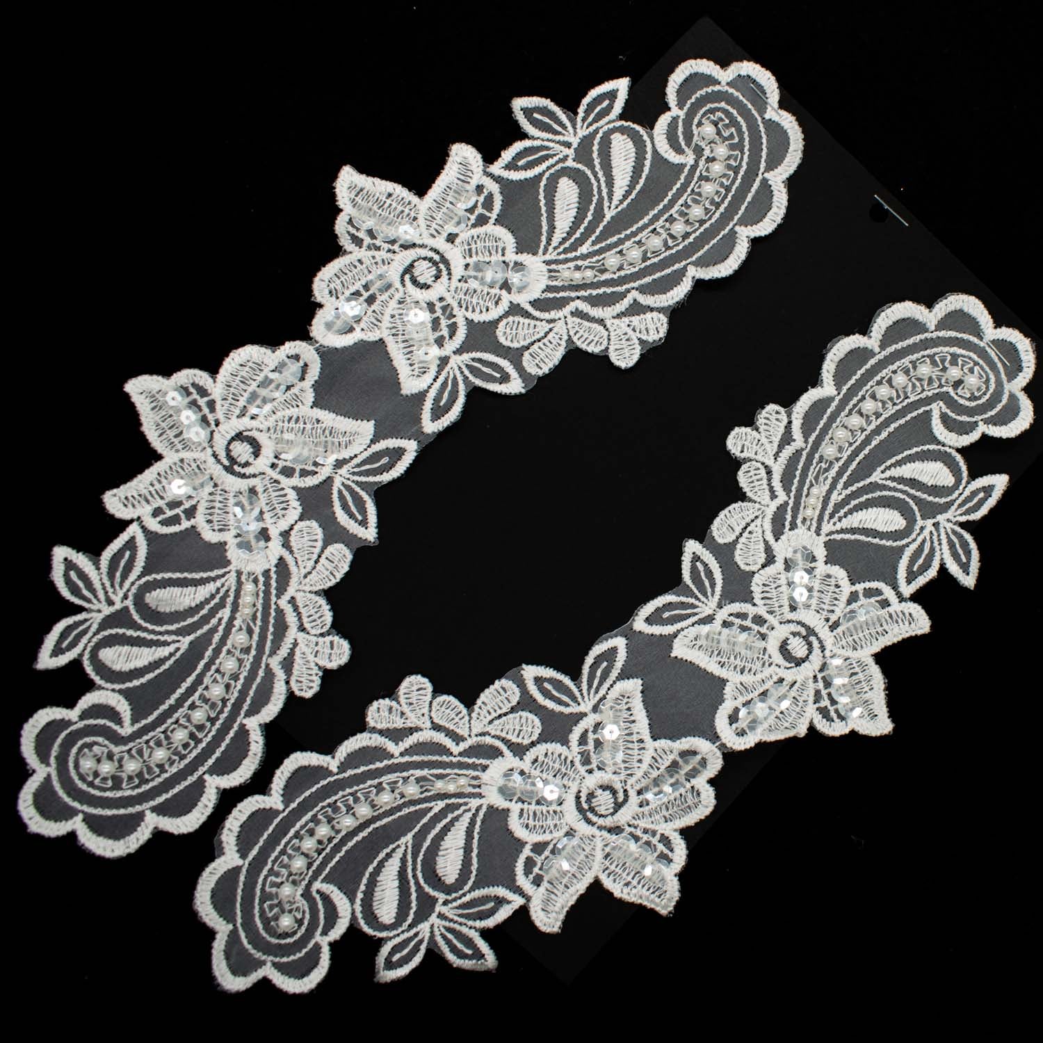 Copy of Premium Bridal Flower Embroidered Lace Motif with Sequins & Pearl Design-5 Ivory - Image 2
