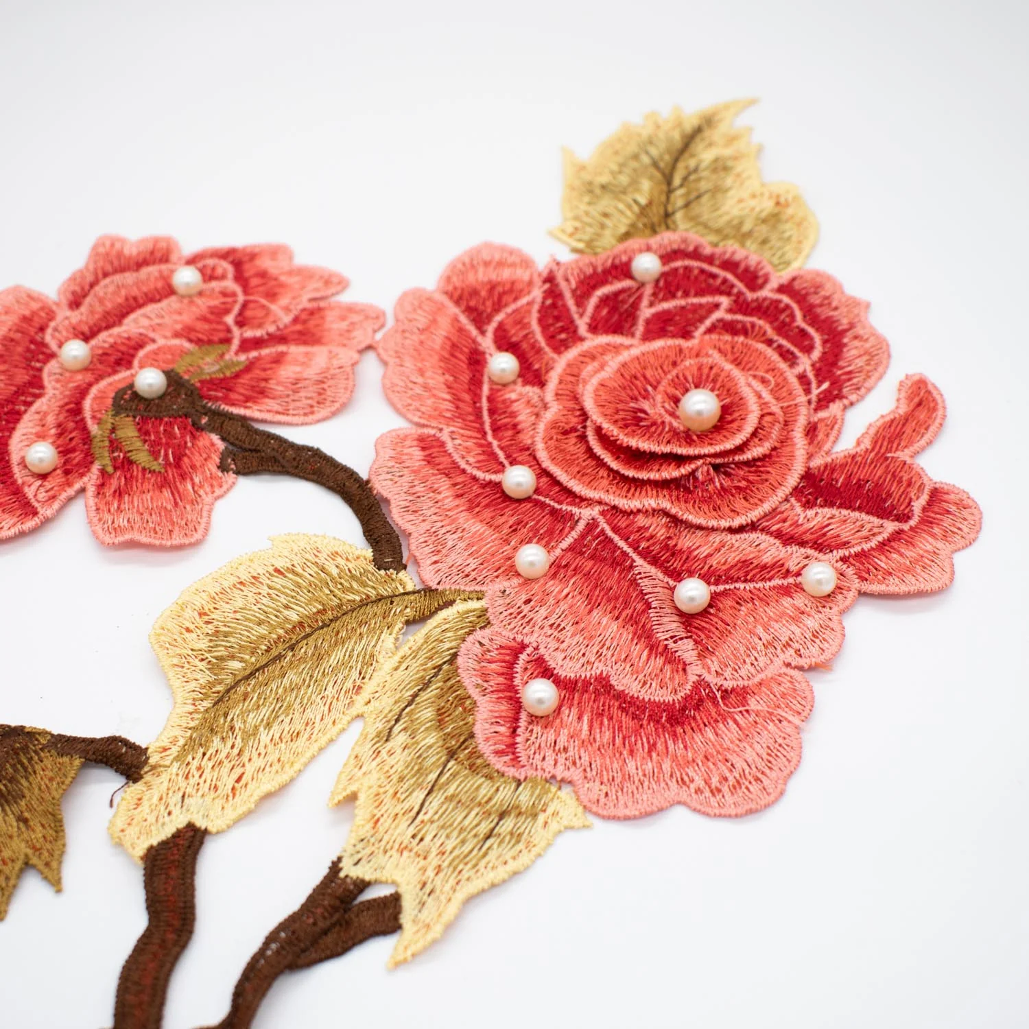 Coral Flower & Pearl Embroidered Applique Motif Design-I-44 - Image 3