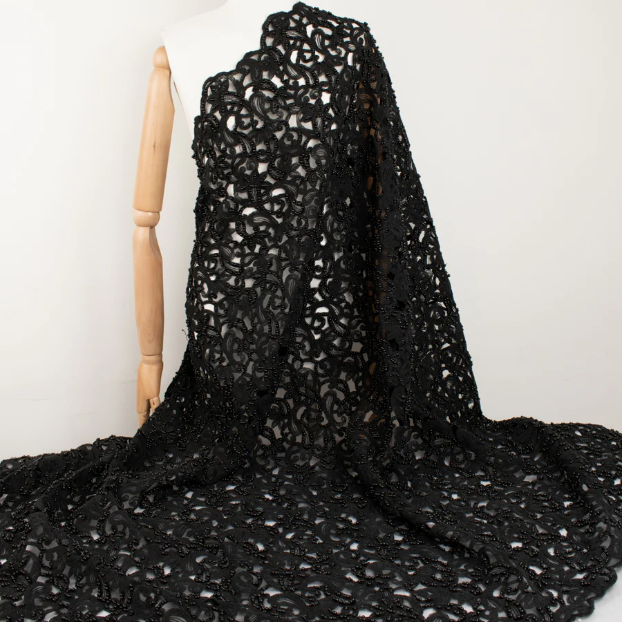 Corded Cutwork Beaded Lace Black - Image 2