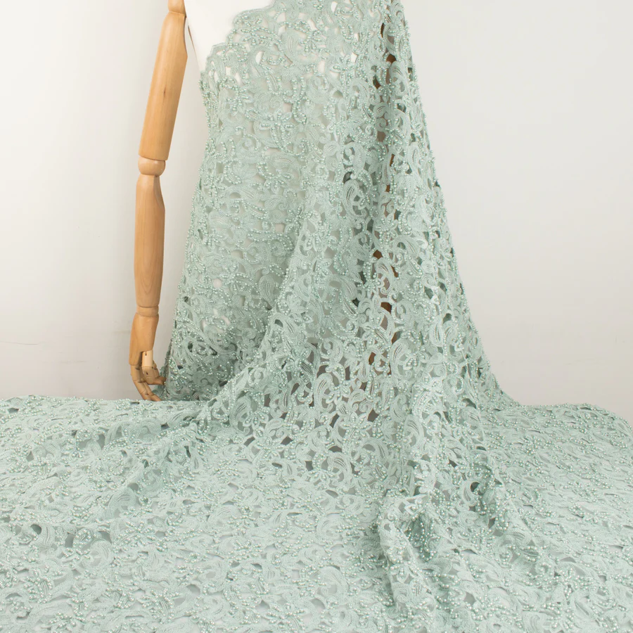 Corded Cutwork Beaded Lace Mint - Image 3