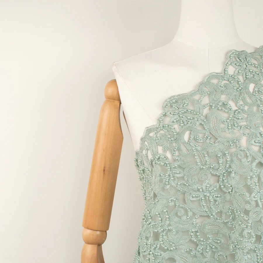 Corded Cutwork Beaded Lace Mint - Image 4