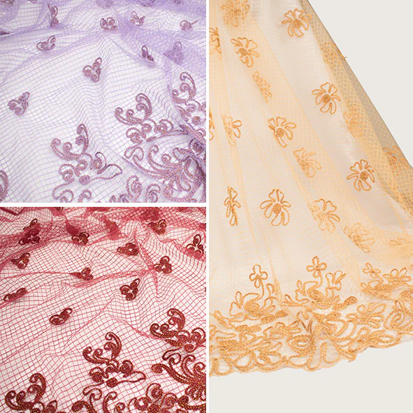 Corded Embroidered Flower Lace Mesh