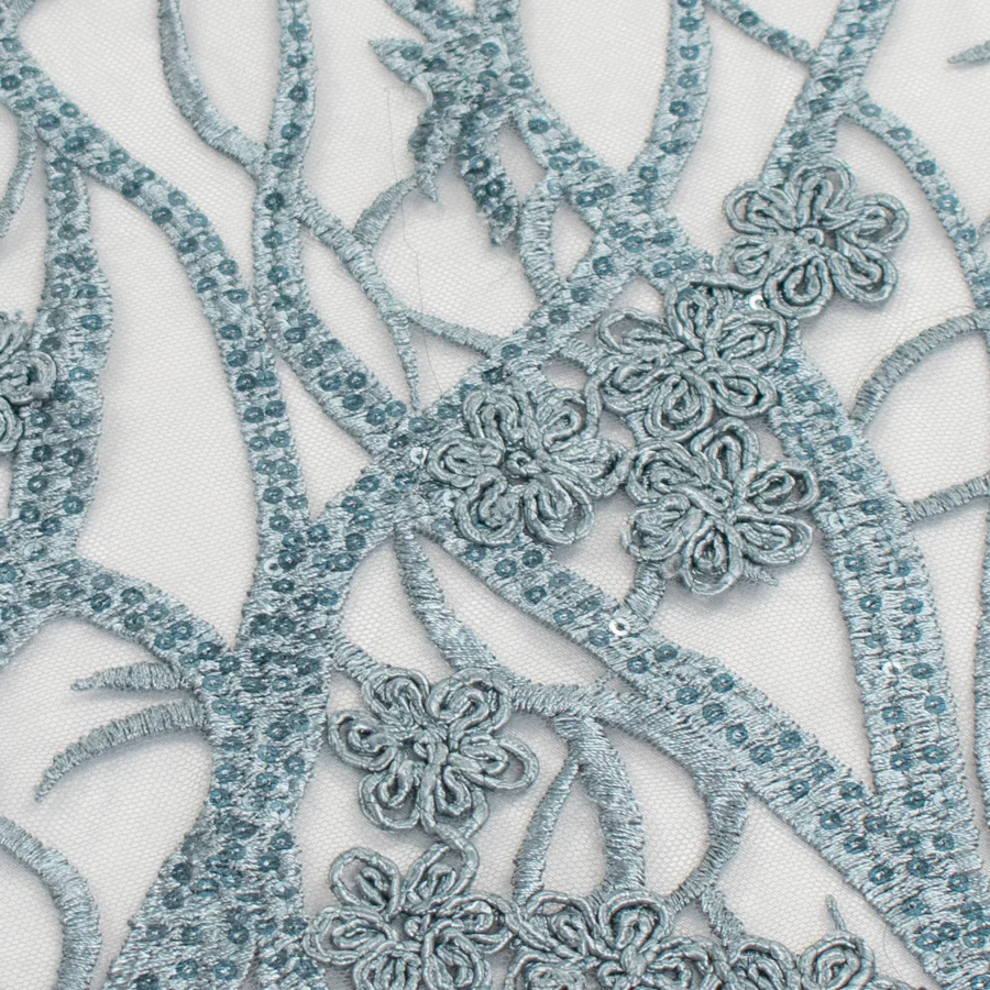Corded Sequin Vines Chantilly Lace Design-2 Grey Green - Image 4
