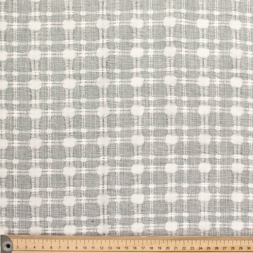 Cotton Linen Blend Black & White Woven Checks - Image 4