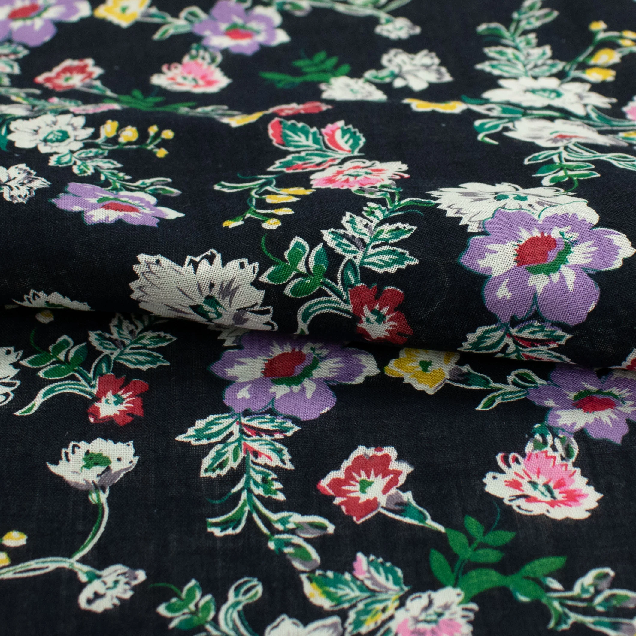 Crinkle Cotton Prints Design-13 Lilac Floral on Navy - Image 2