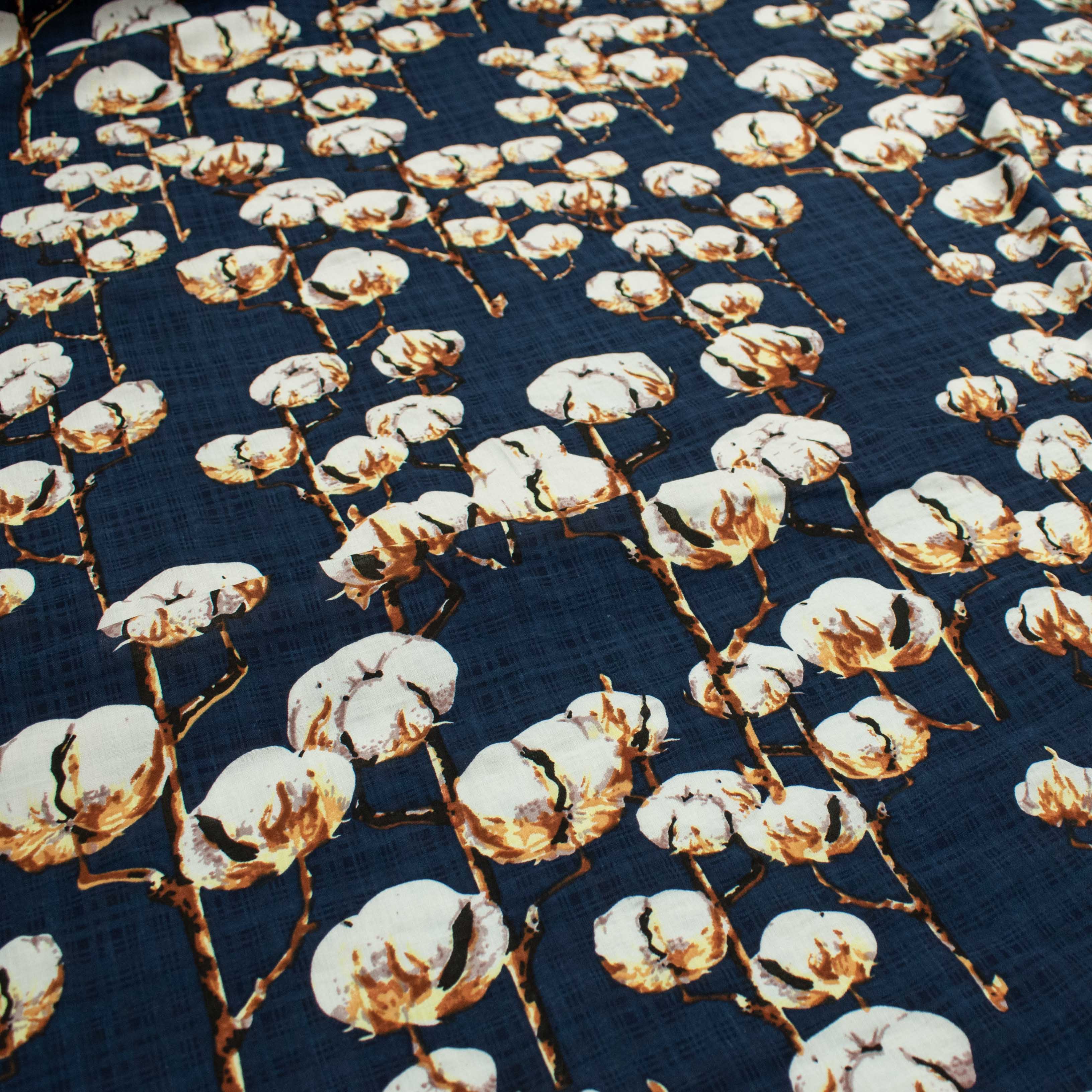 Crinkle Cotton Prints Design-5 Cotton Flower on Navy - Image 2